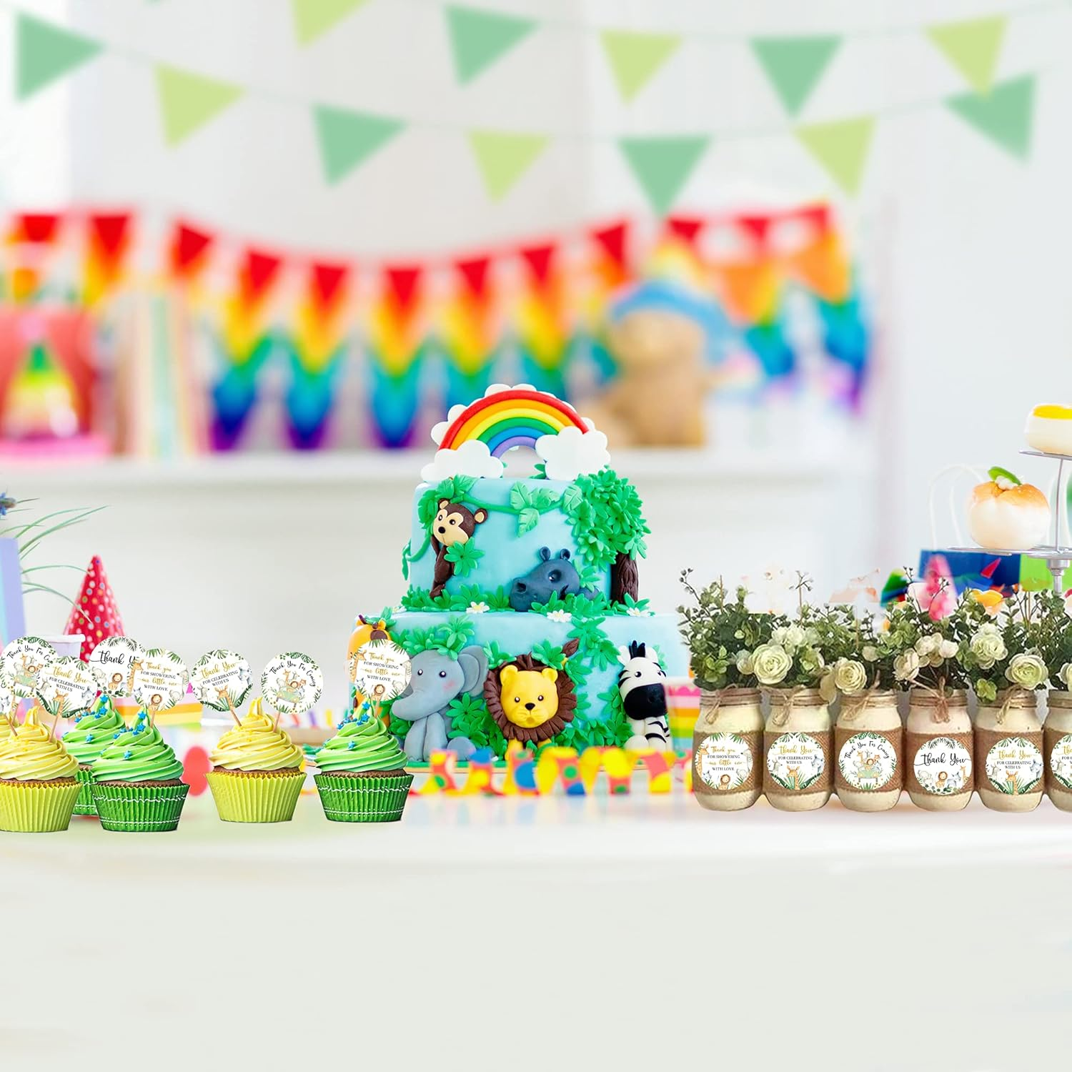 80 Jungle Safari Thank You Stickers, Baby Shower Thank You Stickers, Wild Animals Birthday Party Favor Label Decorations(2 Inch) image number 4