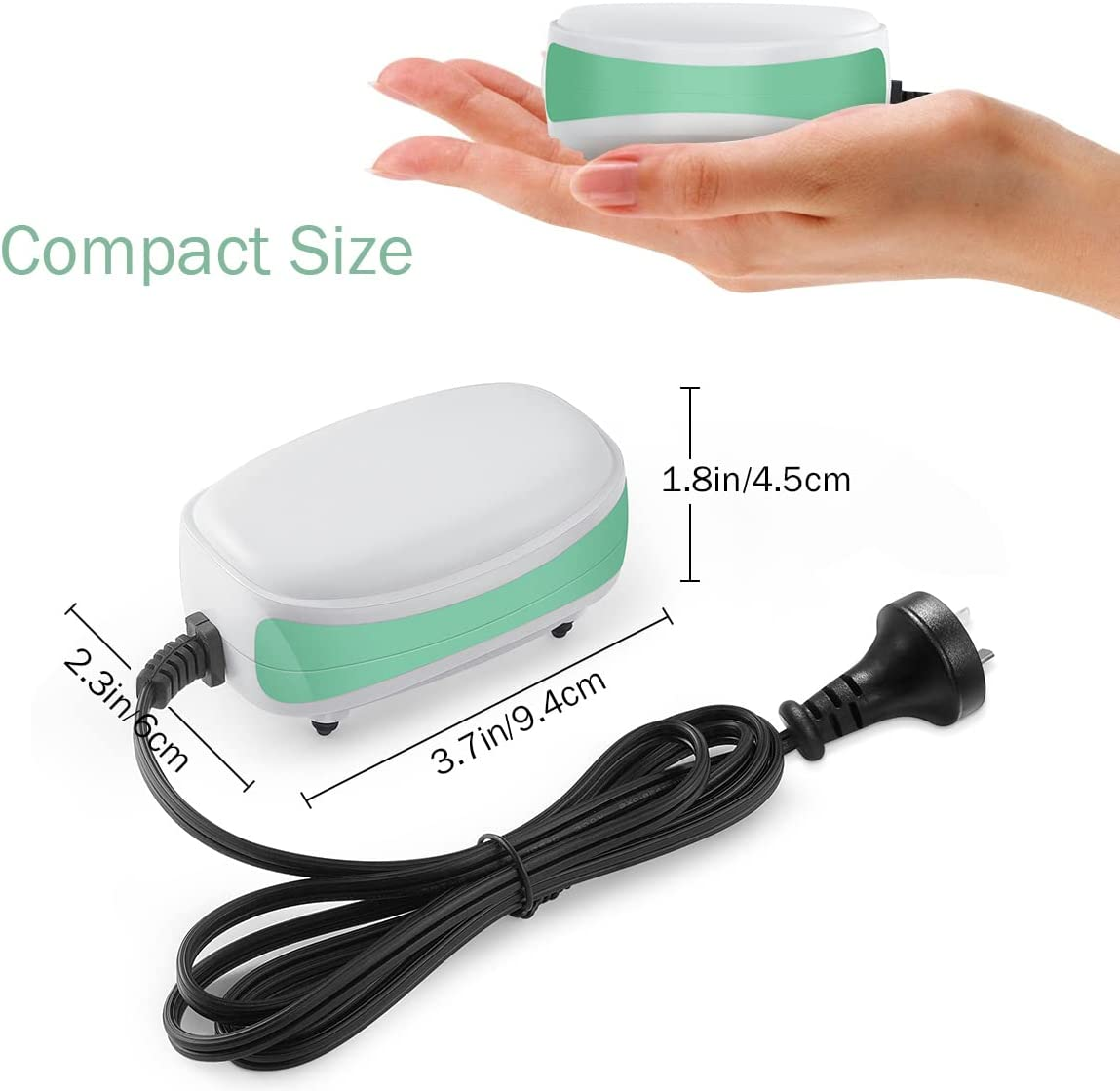 PYPABL Aquarium Air Pump Mini, 1 Outlet Quiet Fish Tank Air Pump, Aquarium Oxygen Pump with Accessories for 1L-40Litres Tank image number 5