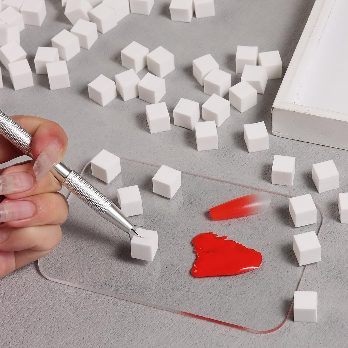 50PCS White Cube Shape Sponge Manicure Accessory with Sponge Grabber,Soft Sponges for Ombre, Ombre Nail Brush for Nail Art Gradient Design image number 4
