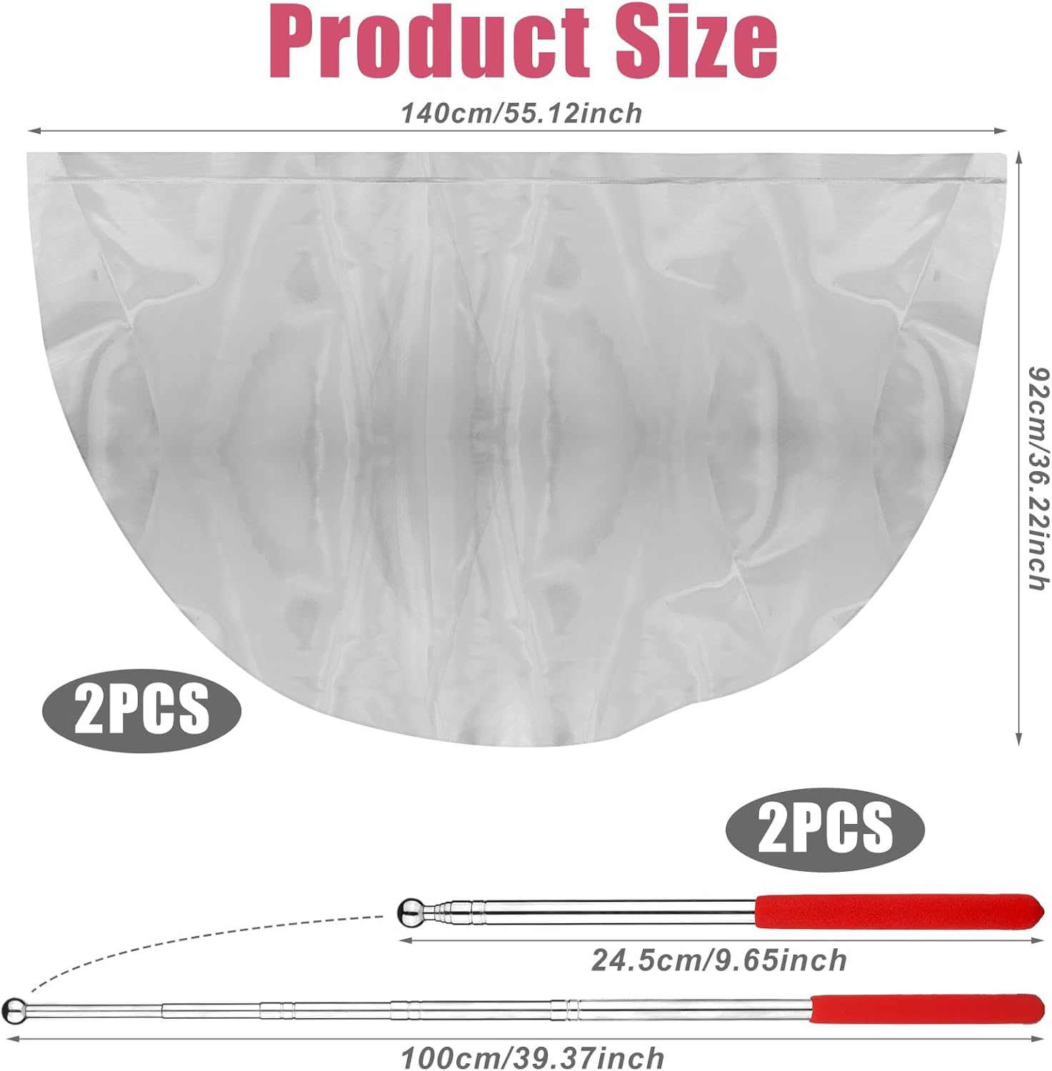 2Pcs Semicircle Worship Flag, 55.12X36.22 Inch Praise Dance Flags with Scalable Rods Shiny Worship Banner Metallic Sheen Angel Wings for Dance Church Performance (Silver) image number 4