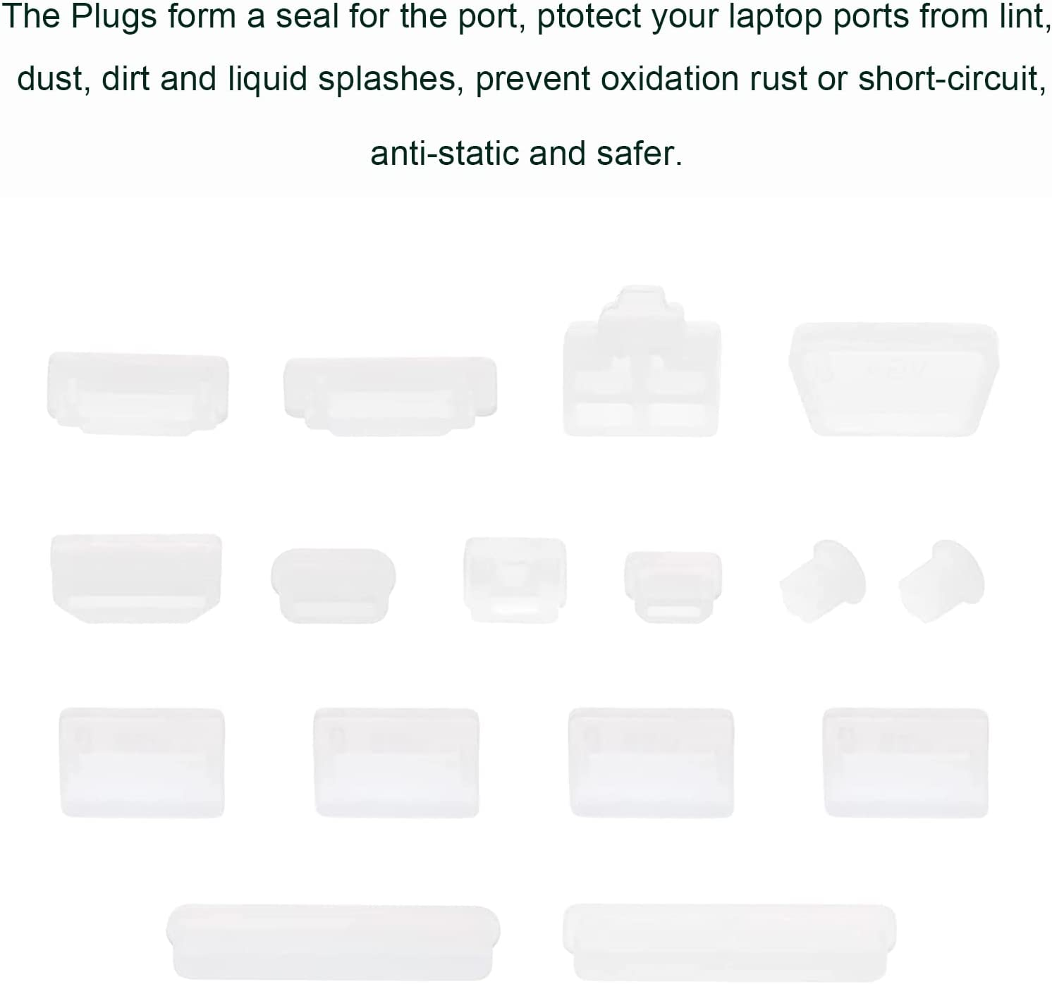 Silicone Anti-Dust Port Stopper Plug Cover Clear for PC Laptop Notebook Computers 2 Sets (16Pcs/Set) Black/White image number 1