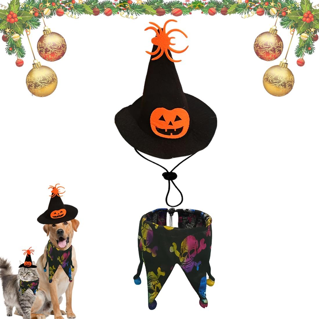 Pet Costumes Cat Cosplay 2 Pieces, Adjustable Halloween Cat Costume Cosplay Decoration Pet Cosplay Costumes for Small Cats Funny Holiday Clothing for Black Halloween Night Bloody Party image number 4