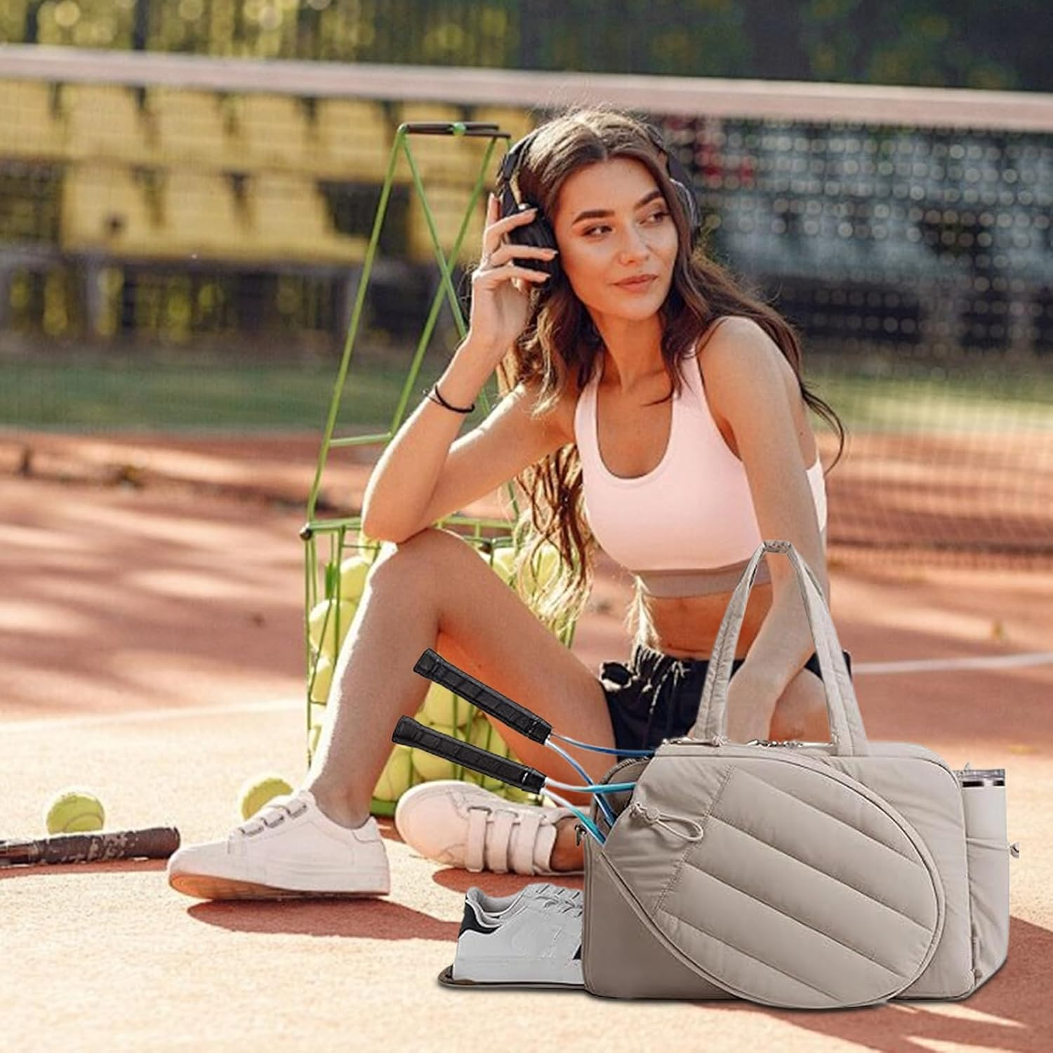 Tennis Gym Bag for Women - Large Sports Handbag Tennis Racket Bag for Women,Water-Resistant Pickleballs Racquet Tote for Sports Gym Court Weekend Trips Commuting Offices Business Trip Travel image number 2