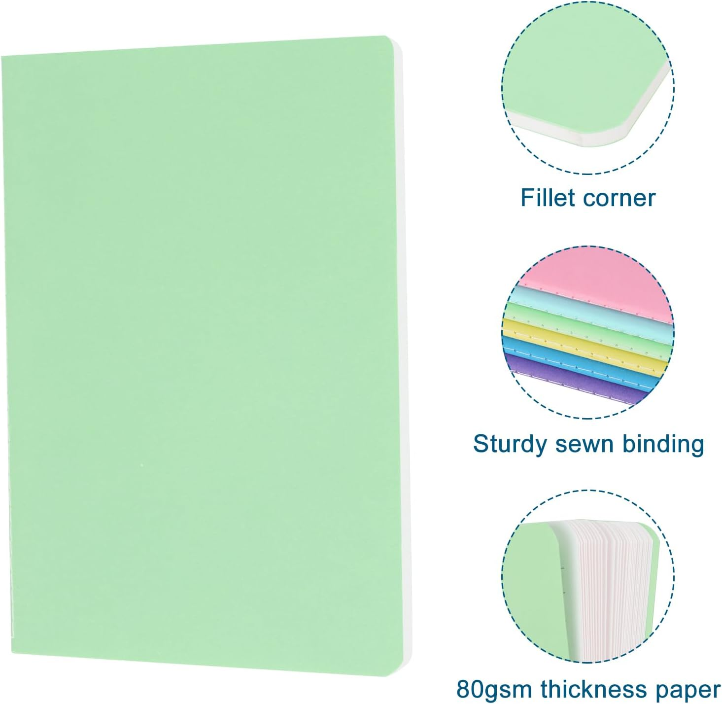 ZCZN 12 Pack A5 Lined Notebook, 12 Colors Journal Notebooks for School, Study, Office, 60 Pages/30 Sheets (Multicolor) - Multicolor image number 5