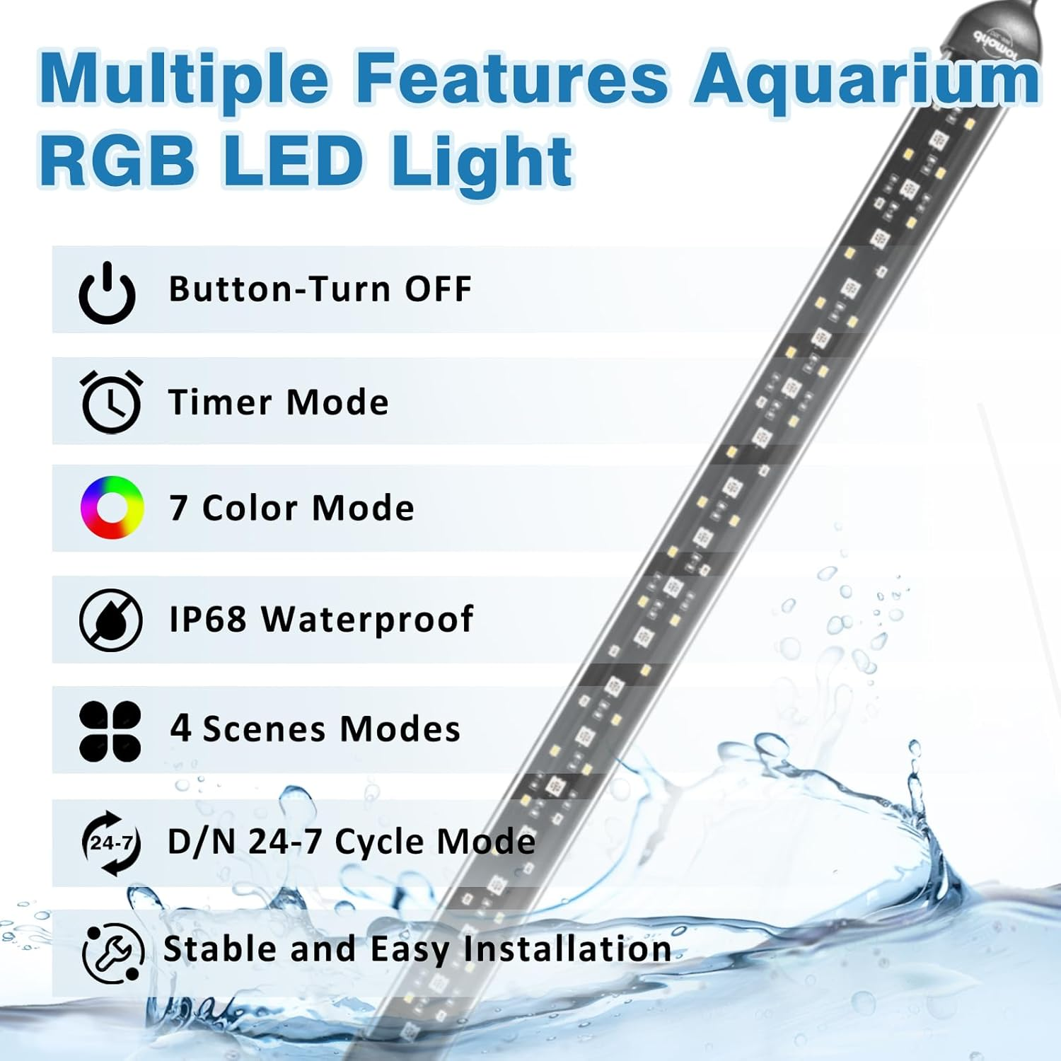 Driamor Submersible Aquarium Light, 38 CM Fish Tank Light with 60Pcs LED Beads IP68 Waterproof Brightness Adjustable RGB LED Lamp with Timer Mode, 24/7 Auto Cycle Mode, 4 Scenes Mode and 7 Colors Mode image number 2
