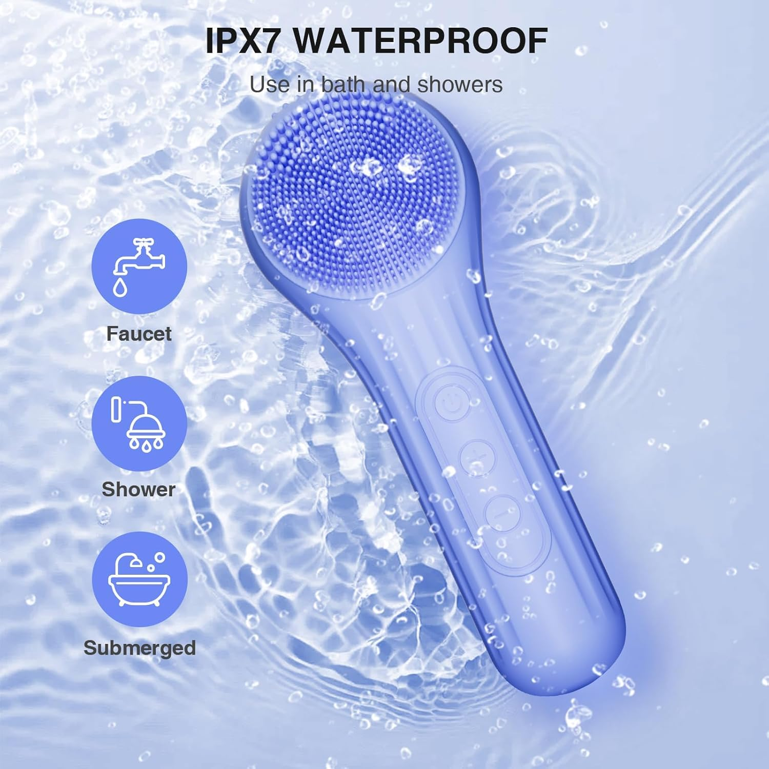 Silicone Face Scrubber, Waterproof Electric Facial Cleansing Brush for Men & Women, Rechargeable Face Scrubber with 5 Modes for Deep Cleansing, Exfoliating, Massage (Blue) image number 3