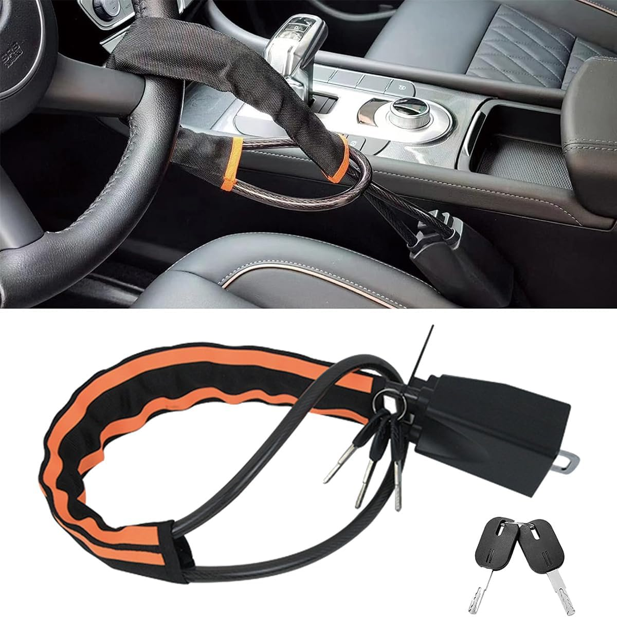 Steering Wheel Lock Universal anti Theft Car Lock with 3 Keys Fit Most Cars Vehicle Truck SUV Van (Red)