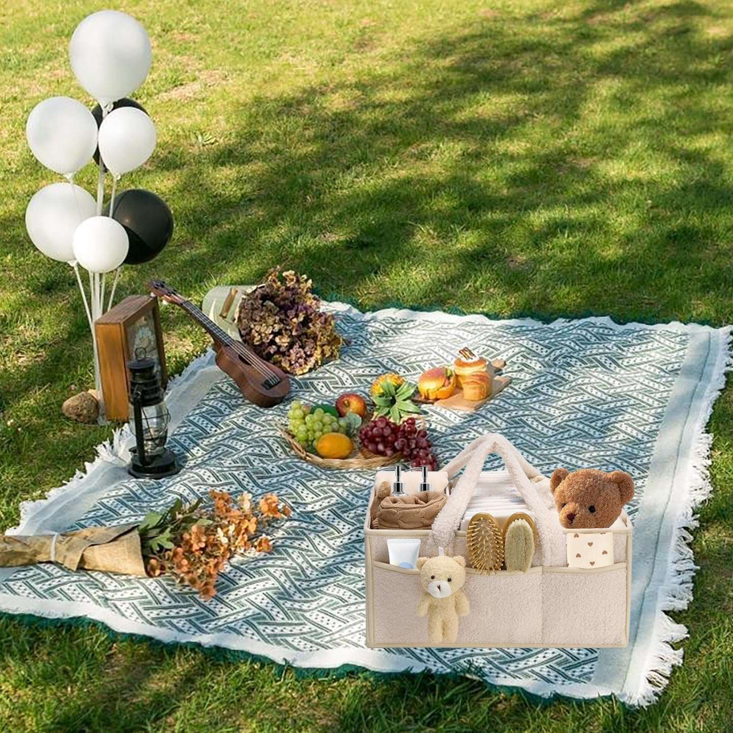 Baby Nappy Caddy, Portable Nappy Organiser, Divided Design, with Removable Inserts Nursery Storage Basket, Car Caddy (Beige)