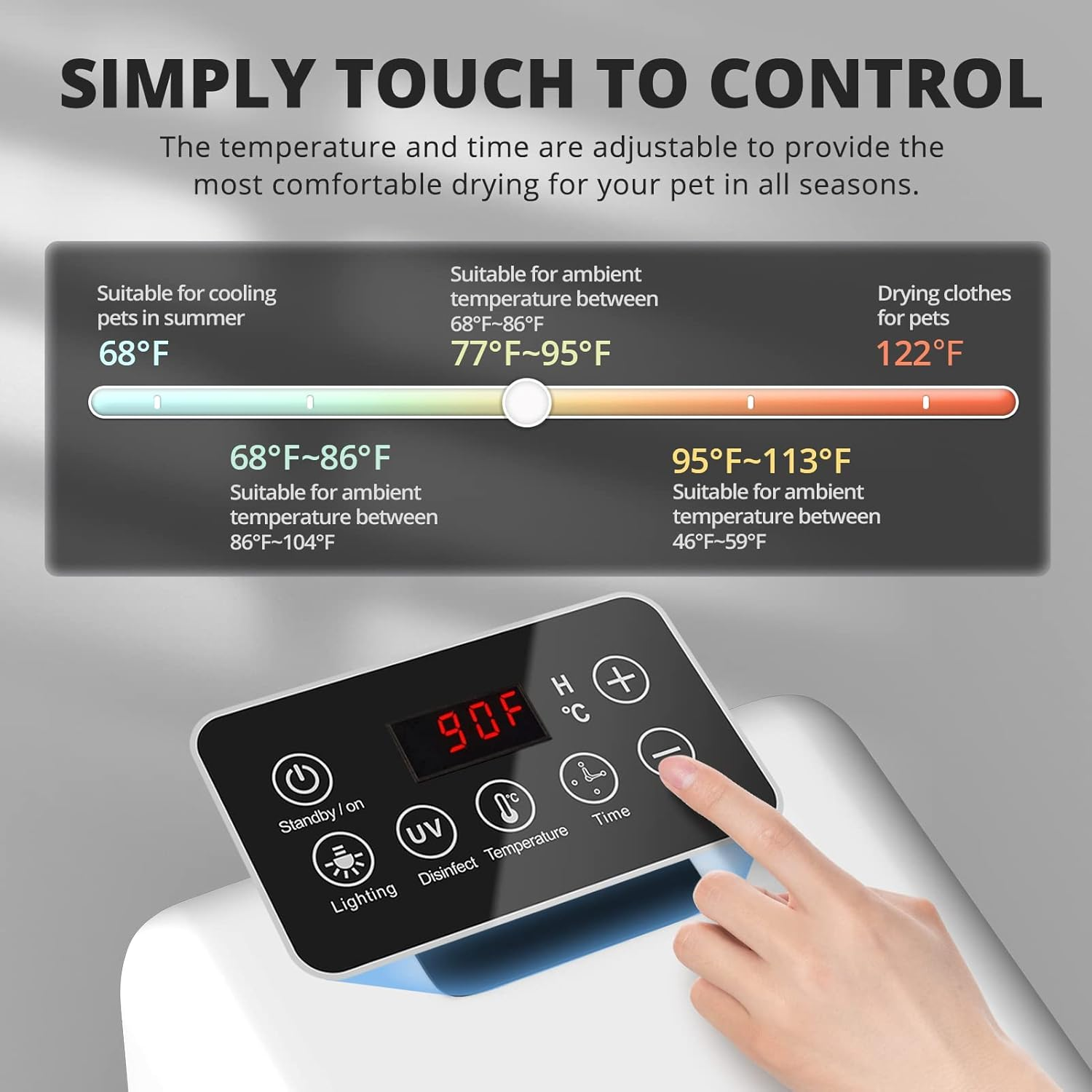 Pet Hair Dryer Box, Ultra Quiet Blow Dryer 6L Capacity for Cats and Small Dogs, Professional Fast Drying Blower, Temperature and Time, 360 Degree Warm Wind