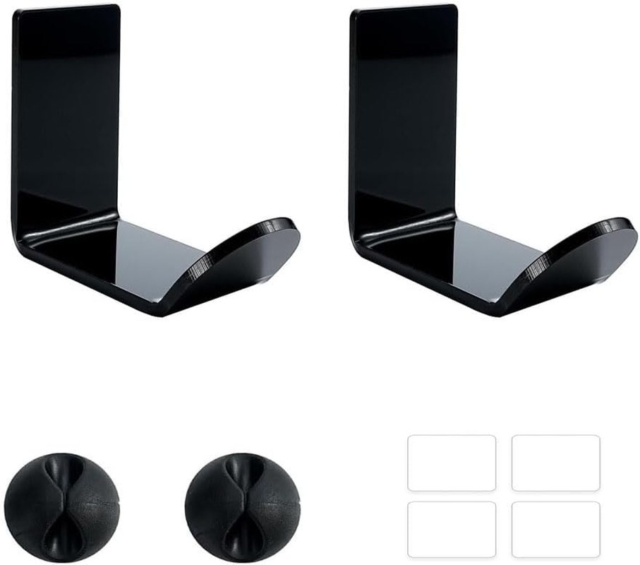 THJOPOKEEL 2Pcs Headset Holder Headphone Stand, Earphone Clamp Sticky Headset Hanger - Adhesive Headphone Holder Hook Mount, Headset Stand Holder Clip under Desk Headphone Holder image number 3