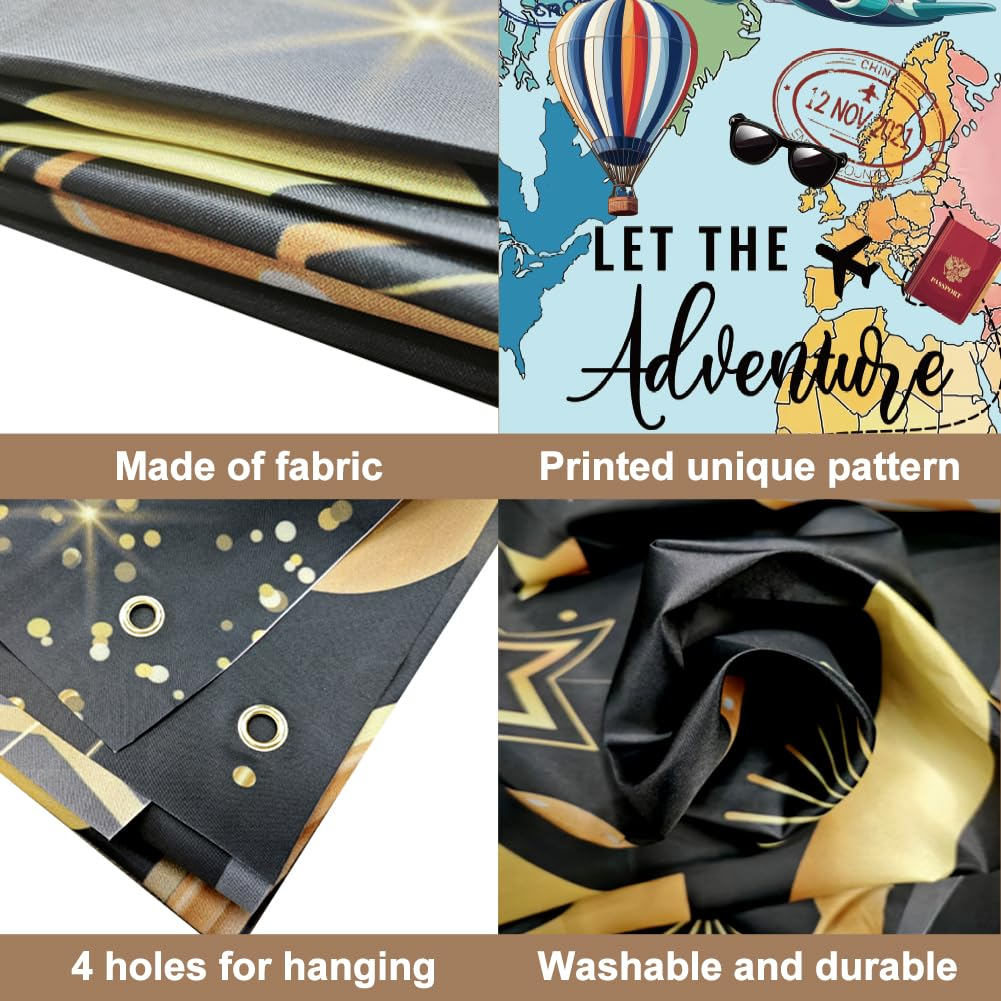 WADORN Let the Adventure Begin Backdrop, Adventure Awaits Birthday Party Banner Decorations Large Fabric Global Travel Photo Booth Banner Map Photography Background for Graduation 35.43X70.87 Inch image number 3