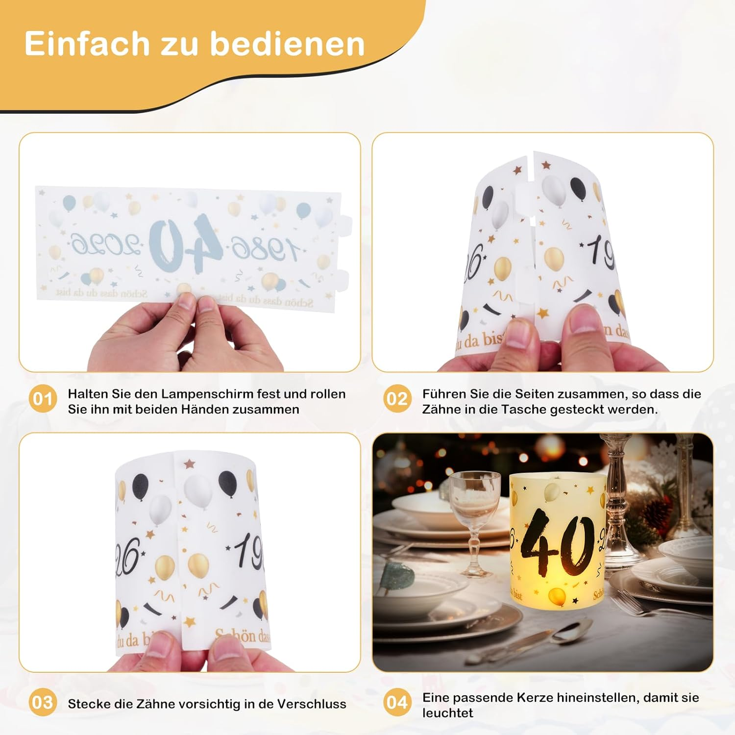 12 Lantern Table Decoration 40Th Birthday, Seutgjie 40Th Birthday Wedding Anniversary Decoration Man Woman 1986-2026 Black Gold for Tea Lights or Candles image number 1