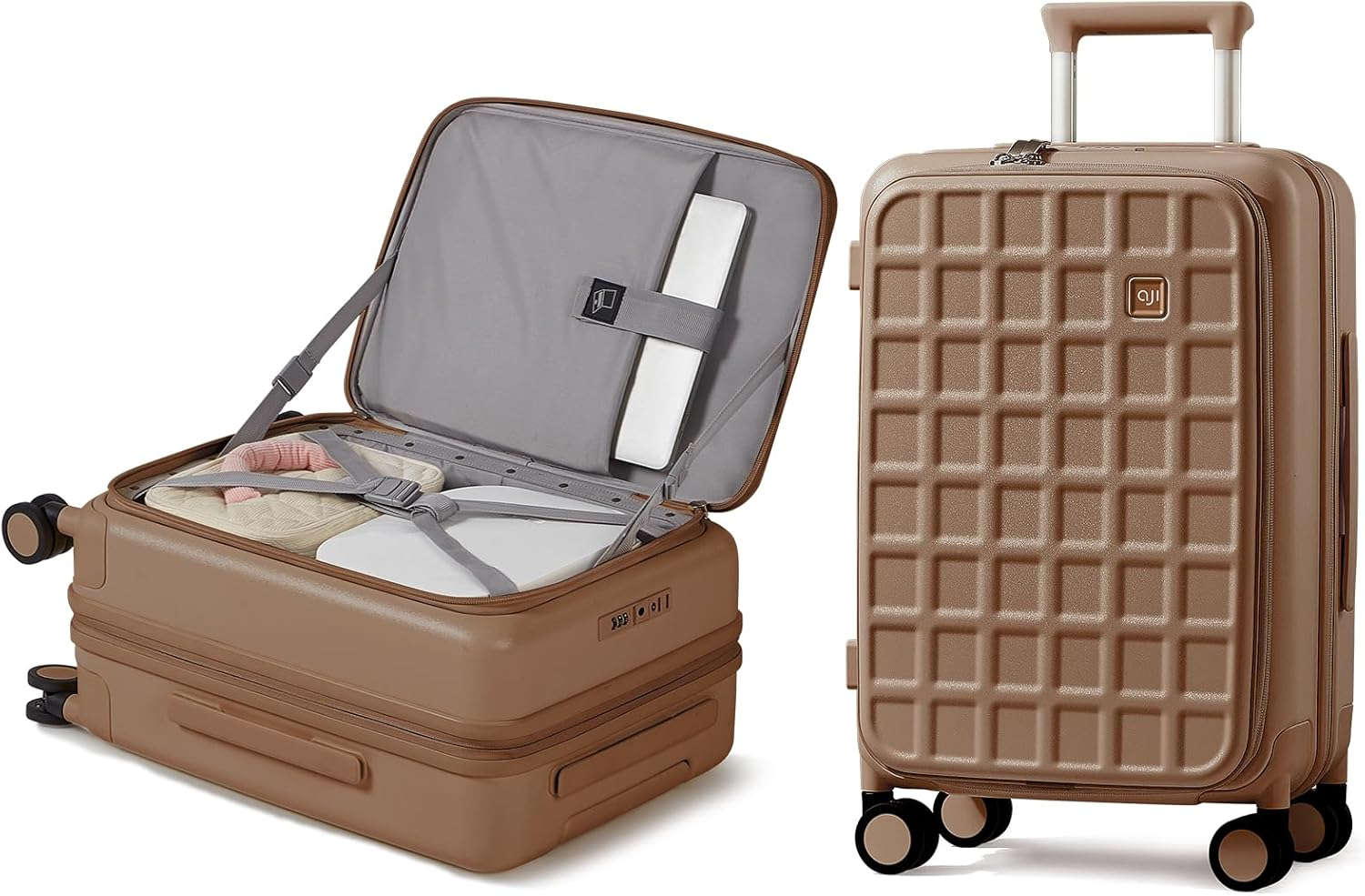 AJI Expandable Top Opening 24 Inch Checked Luggage with Spinner Wheels, Large Suitcase Hard Shell Travel Luggage Suitcases for Men Women, for 12+Days Travel (Chocolate Brown)