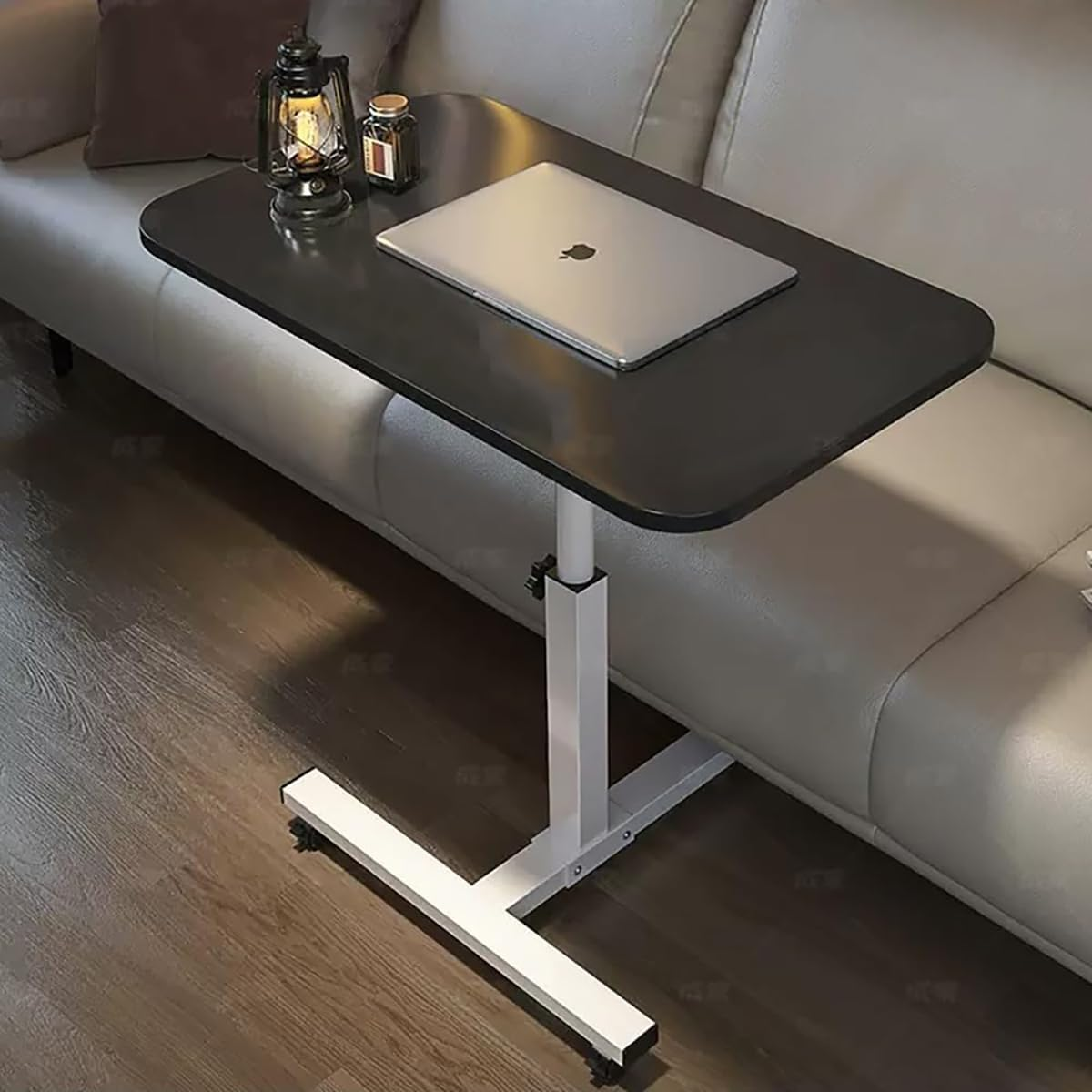 Mobile Overbed Table with Wheels, Height Adjustable Laptop Table with Shelf, Portable Rotate 360 ​​Degrees Home Office Desk Computer Standing Desk Cart with Tray for Work Study Reading (Black)