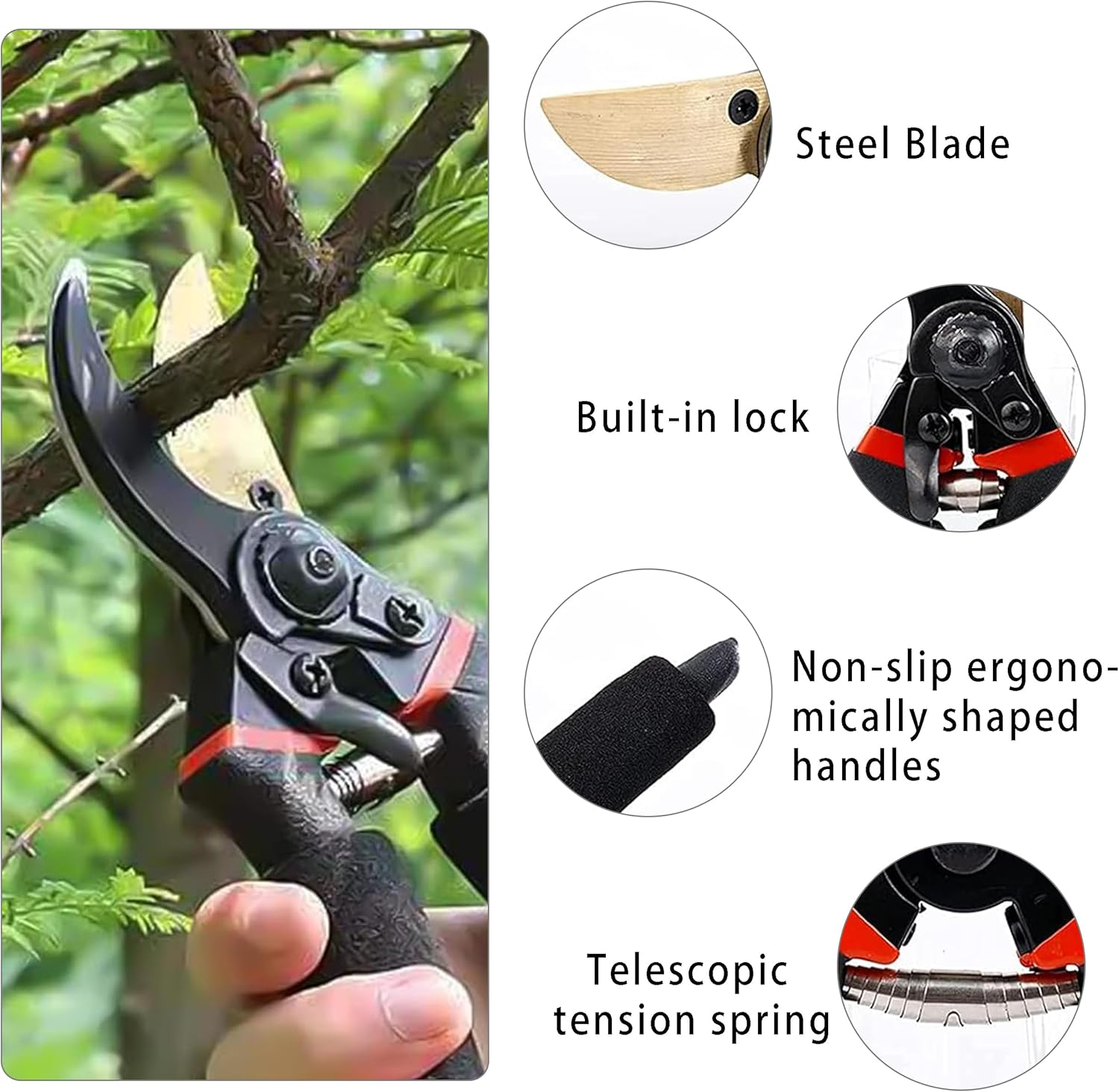 Premium Pruning Shears | Easy Lock-In Design | Rust-Free Sharp Blades | Comfortable Garden Pruning Shears for Precise Cuts | 8" Professional Secateurs image number 3