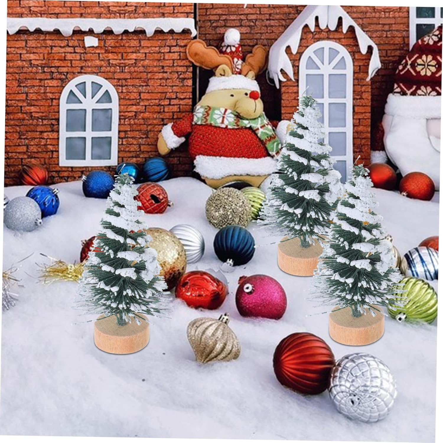 10Pcs 5Cm Mini Snow-Covered Pine Christmas Tree Decor, Flocked Tabletop Xmas Party Ornaments for Home and Desktop Seasonal Decoration image number 1