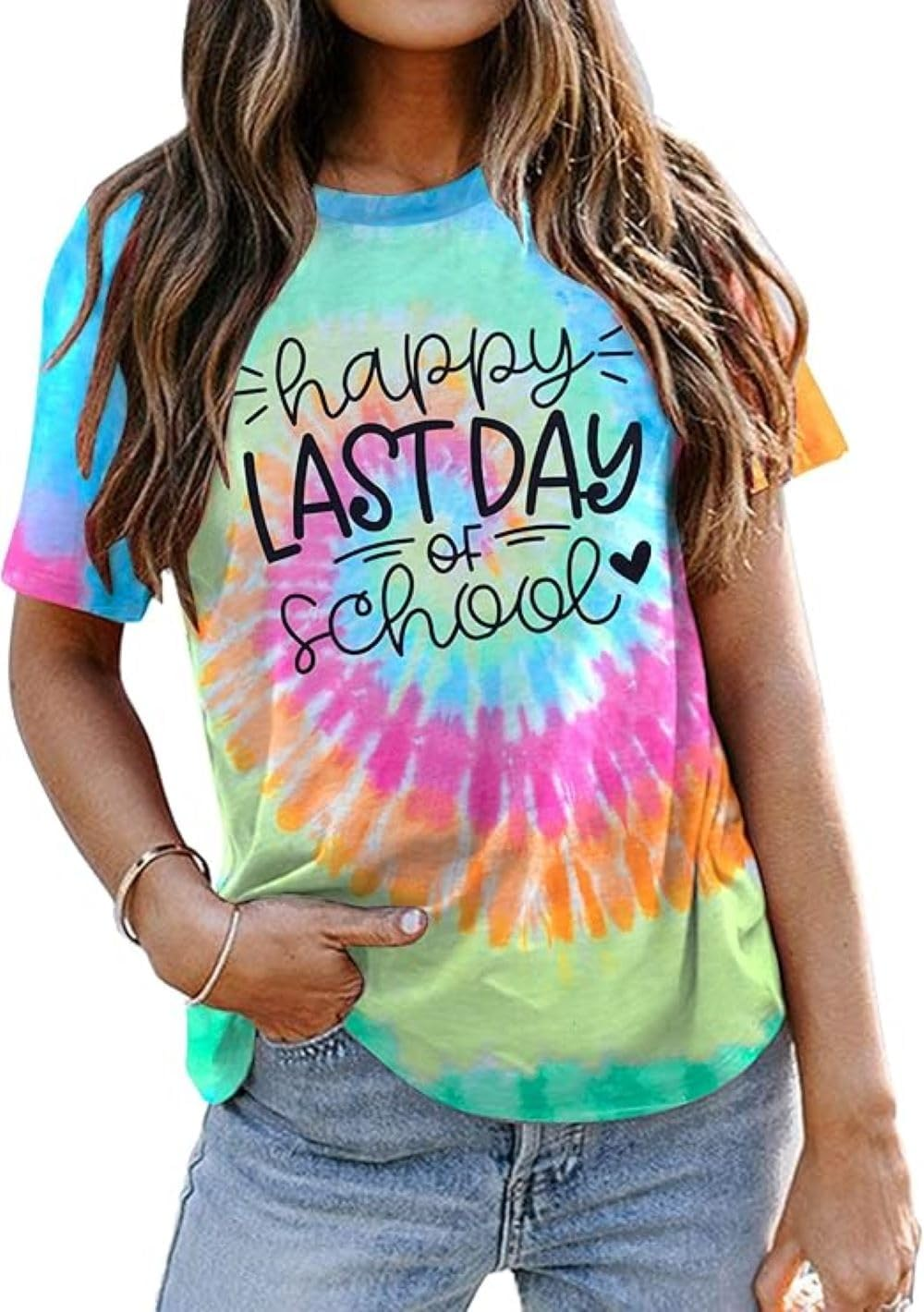 Colorful Happy Last Day of School Graduation T Shirt for Women Party