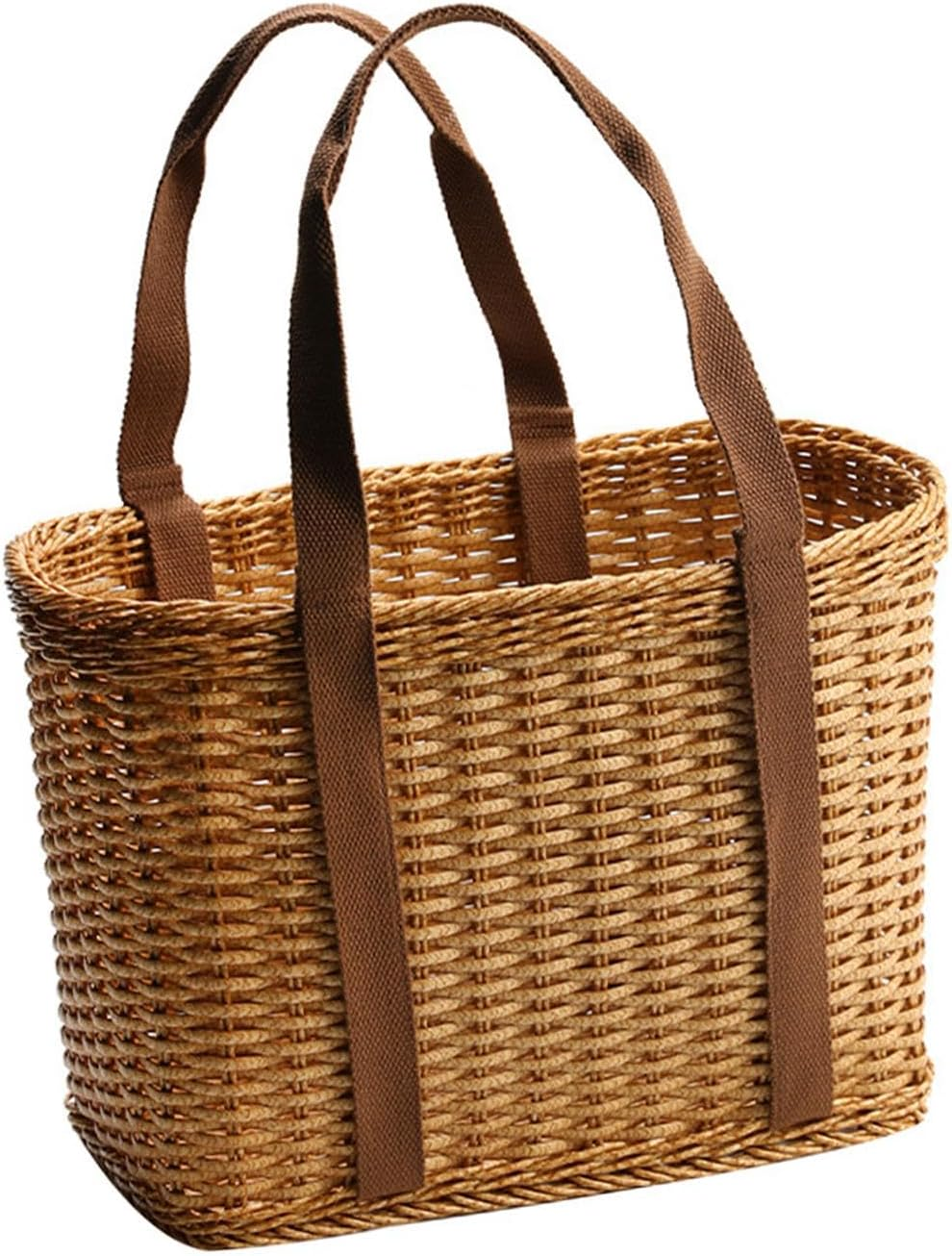 Fonowx Hand Woven Wicker Basket with Handle Flower Basket Functional Simple Storage Basket Shopping Basket Bag for Shopping Camping Daily Necessities Outdoor Picnics, Large - Small image number 7