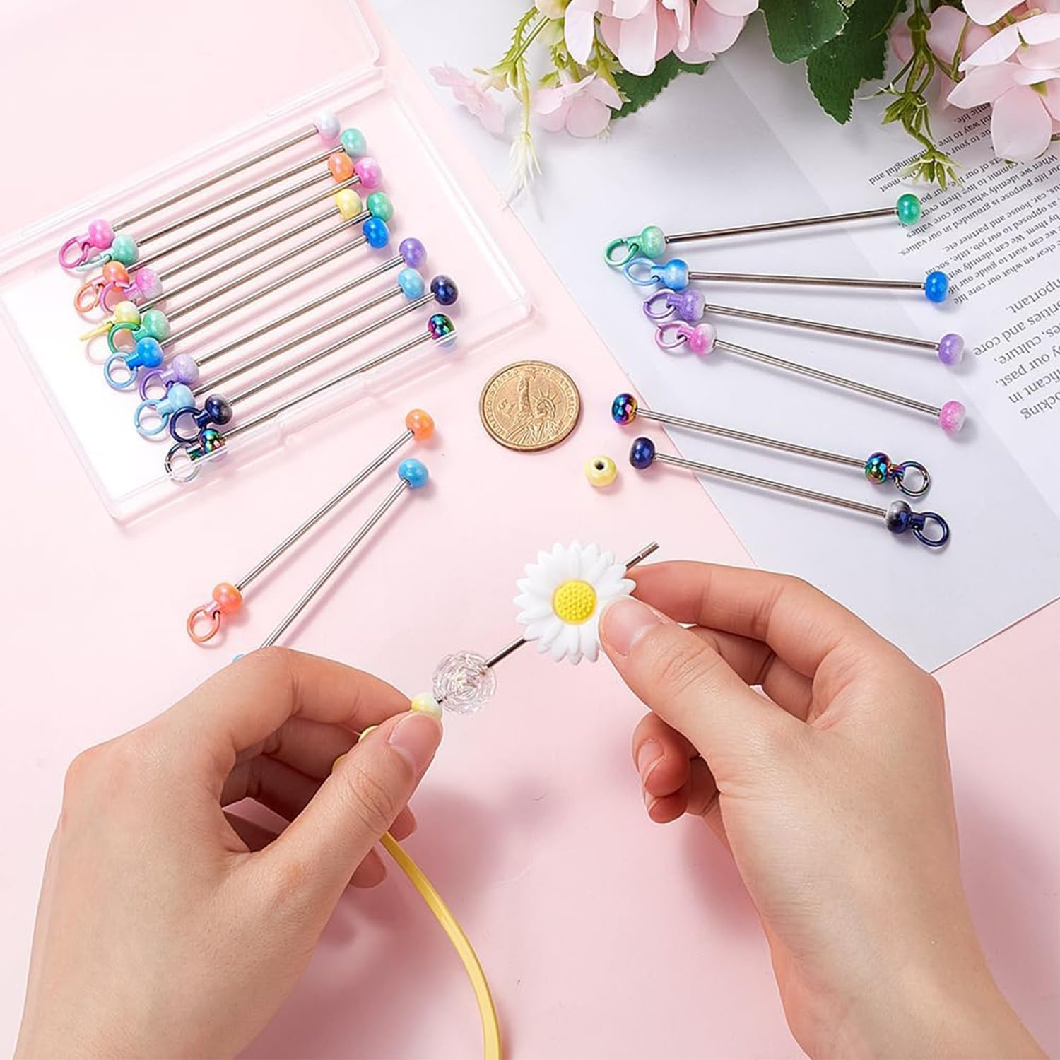 Taicols 30 Pcs Beadable Keychain Bars Beadable Blanks DIY Bead Kit Accessories Metal Bead Keychain Bar Link Detachable Key Chain for DIY Craft Making Gift Accessories