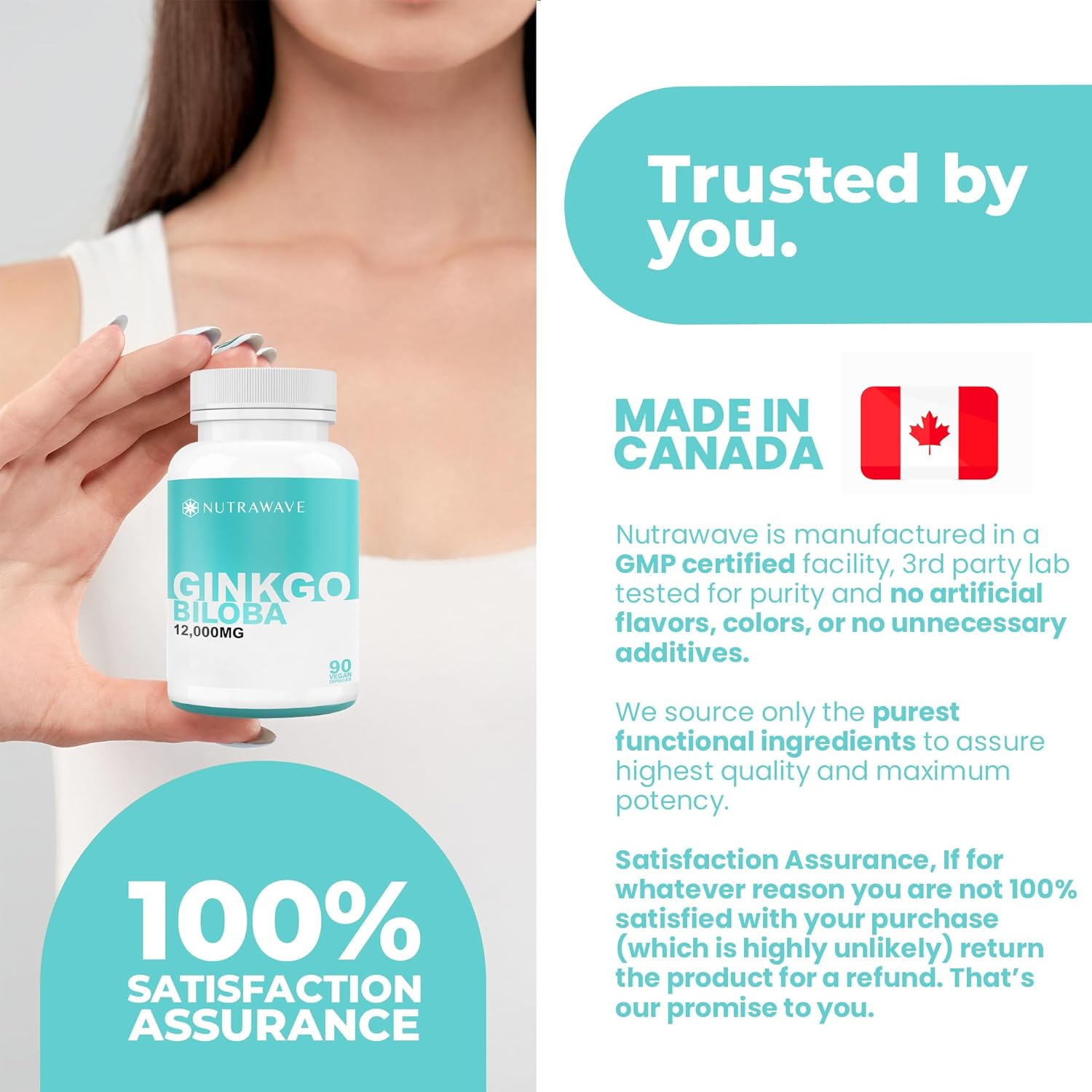 Nutrawave 12,000Mg Ginkgo Biloba Capsules, 90 Capsules. image number 5