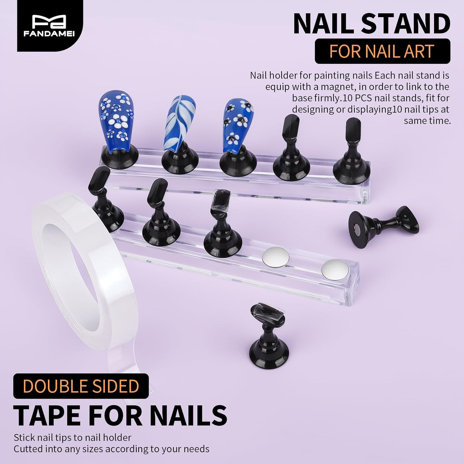 FANDAMEI Nail Art Tools, Nail Brush, 15 PCS Nail Art Brushes, 5 PCS Nail Dotting Tool, Nail Stand, Nail Holder for Painting Nails, Nail Tools, Nail Design Tools, Black