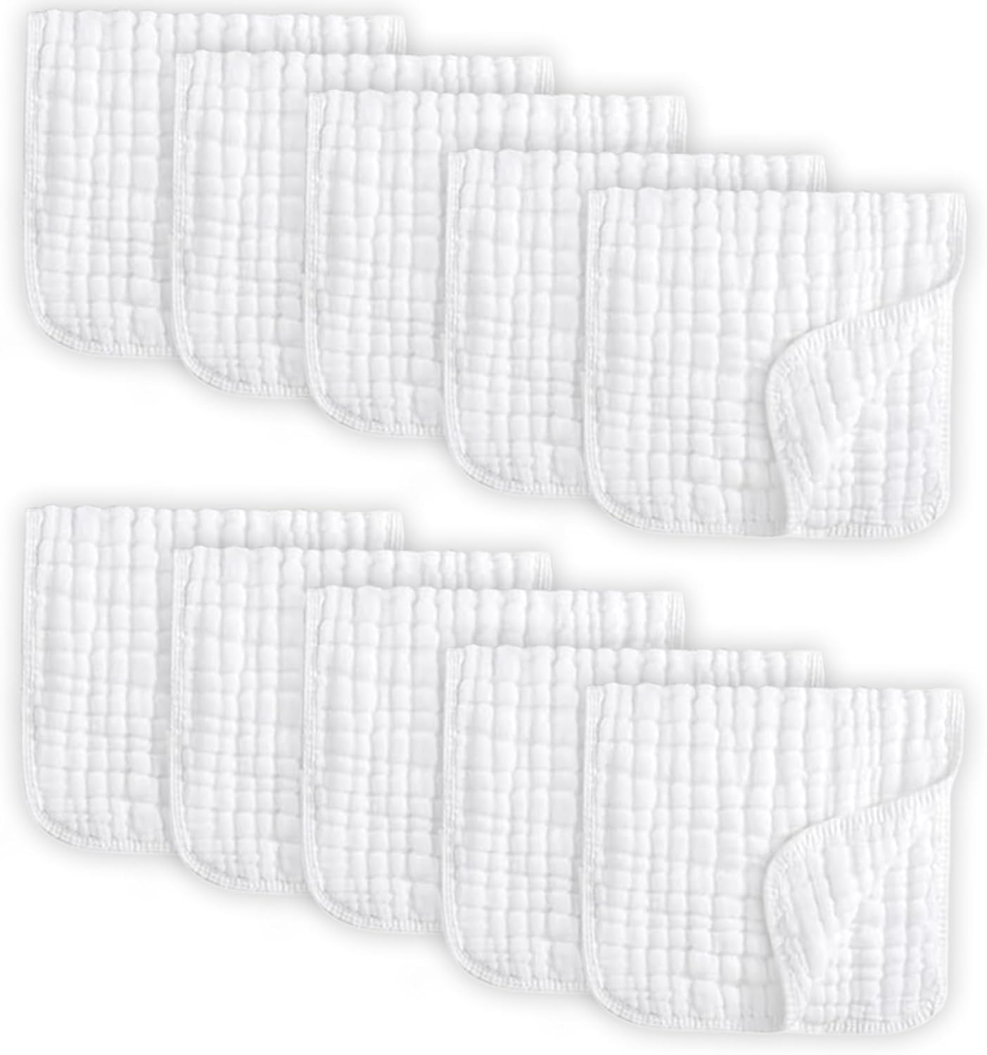 10PC Muslin Burp Cloths for Baby, 100% Cotton Layer 20''&times;10'' Soft Absorbent Face Towel,For Boys and Girls, Newborn Essentials (Whitepink)