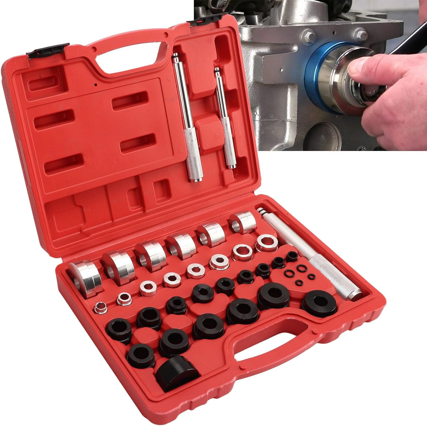 Master Bushing Driver Set - 33Pcs Metric & Standard SAE Removal & Installation Kit, Seal Removal & Installation Tool Kit, 3 Drive Handles, Easy to Use, Easy to Store image number 6