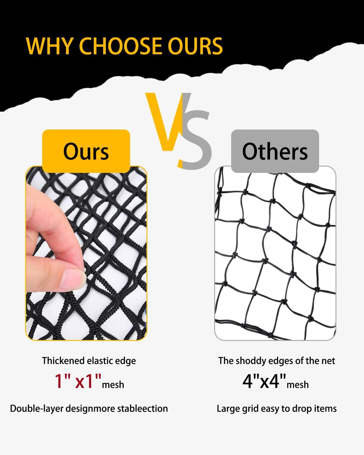 Truck Bed Cargo Net 4'X4' Expandable to 8'X8' | Heavy Duty Elastic Cargo Net for Pickup Truck Bed & SUV Roof Racks | Fits Ford Chevy Dodge Toyota Jeep Trailer with Metal Carabiners (Double-Layer Net) image number 3