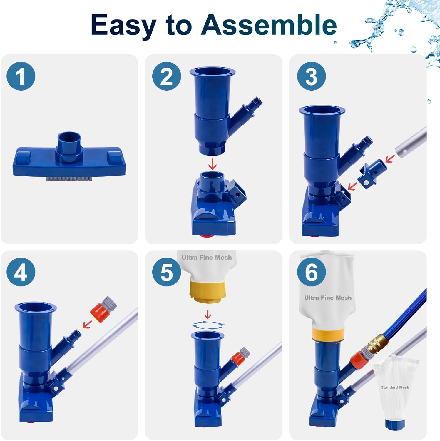 POOLAZA Portable Pool Vacuum Jet Underwater Cleaner (2024 Upgrade)With Fine Mesh Bag& 56" Pole, Handheld Jet Pool Vacuum for above Ground Pool, Underwater Spa Pool Vacuum Cleaner Attach to Garden Hose