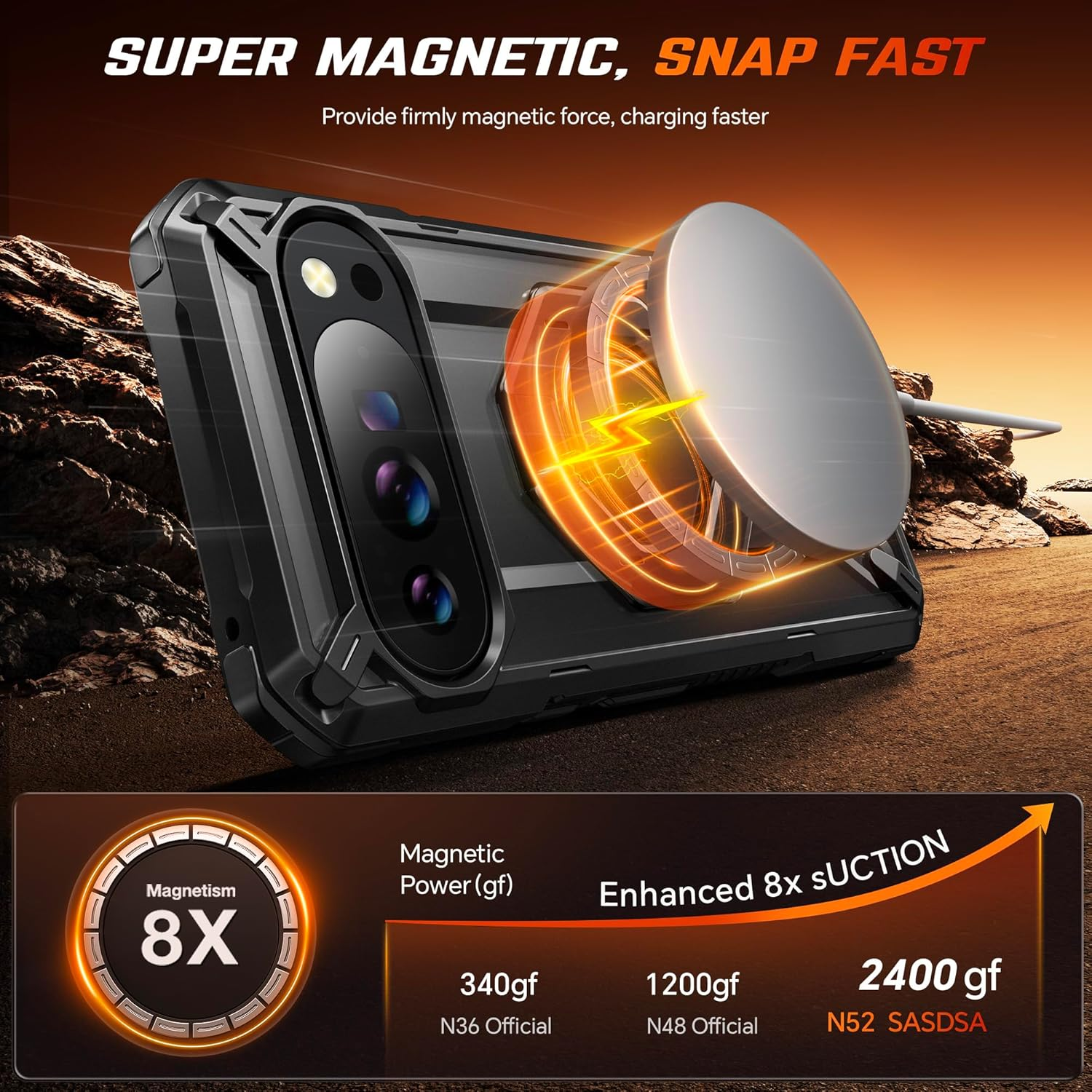 Tongate Pixel 10 Pro XL Case with 360&deg; Rotating Magnetic Stand, Compatible with Magsafe, Non-Slip Edges, Robust Military Standard Protection for Google 10 Pro XL Mobile Phone Case, Black image number 5