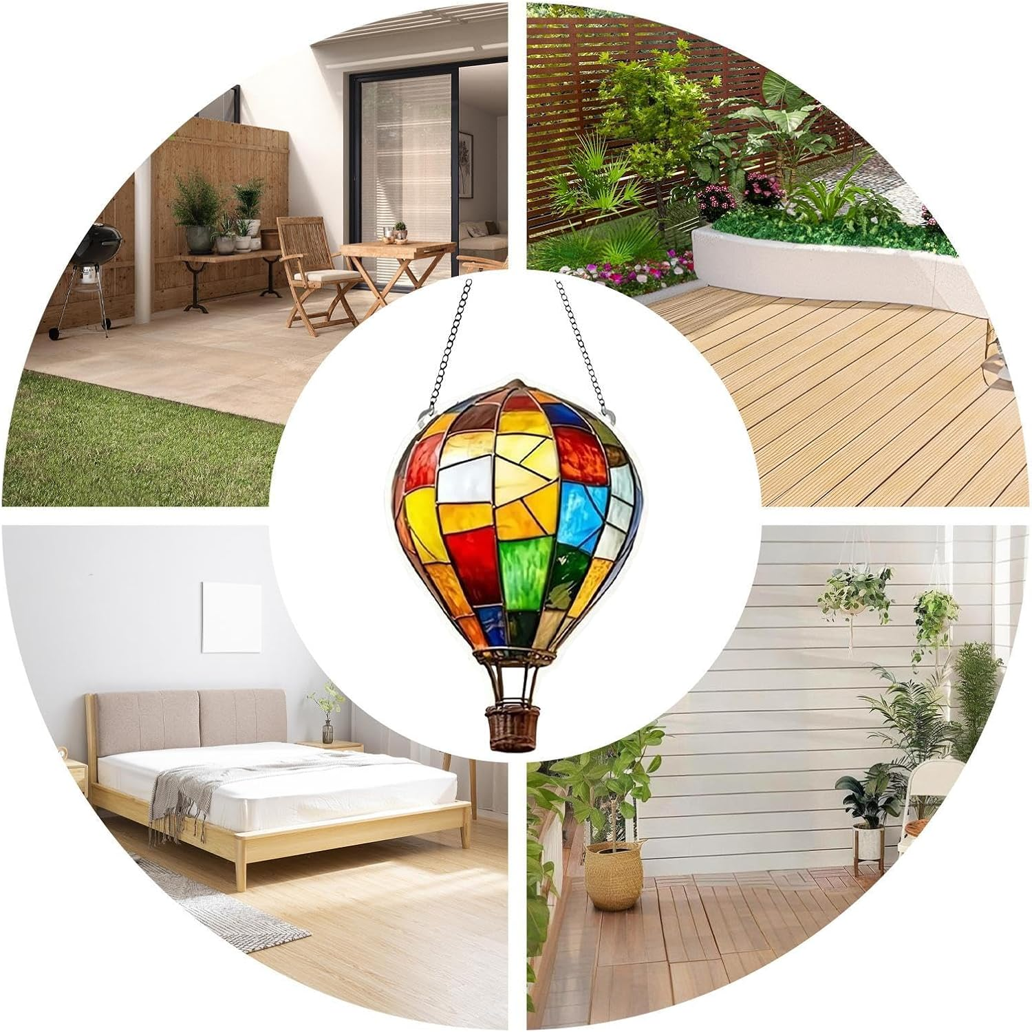 Solar Hot Air Balloon Lantern,Outdoor Flickering Flame Lamp | Decorative Weather-Resistant Hangable Lantern for Yard Porch Patio Wedding Birthday Halloween Christmas image number 3