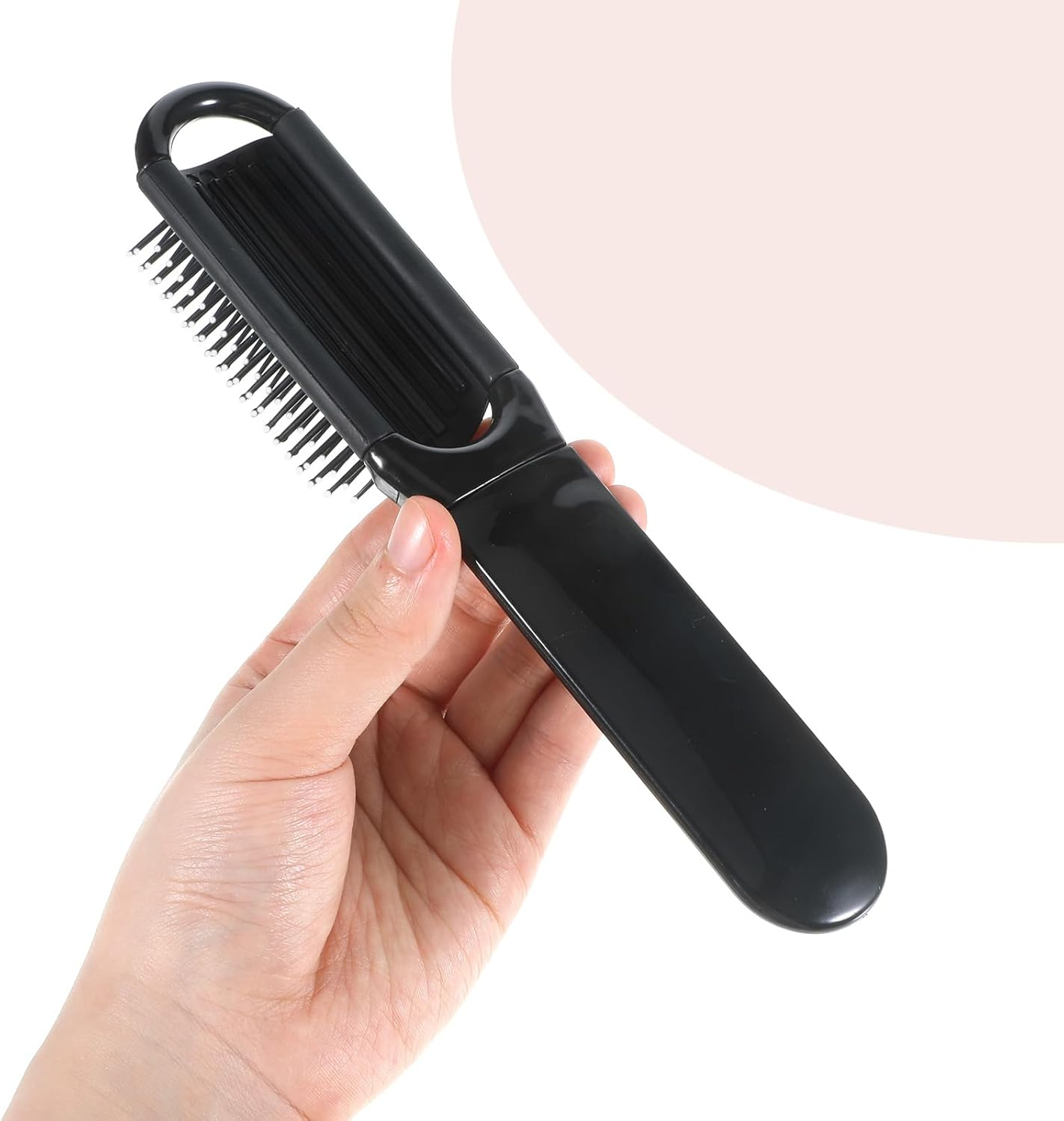 Folding Hair Brush with Mirror, 2 Pcs Portable Travel Brush for Women Pocket Size Anti-Static Mini Hairbrush Compact Massage Comb Hair Styling Tools for Women Girls Home Travel Gym Purse (Black) image number 4