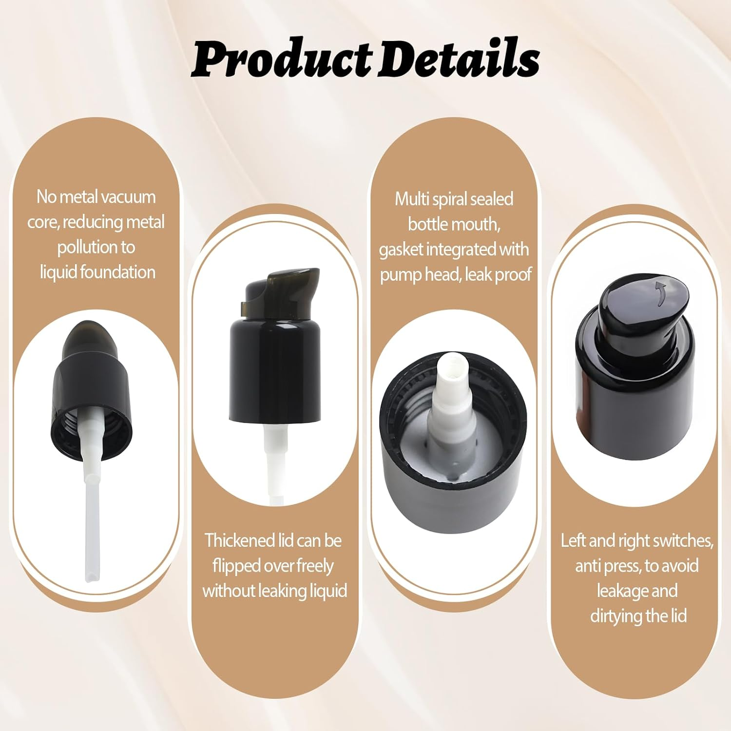 2Pcs Replacement Foundation Pump for MAC and Estee Lauder Double Wear Foundation, Black Replacement Dispenser Pump Make-Up Cosmetic Liquid, with Protective Cap and Pressure Head for Makeup Bottles image number 1