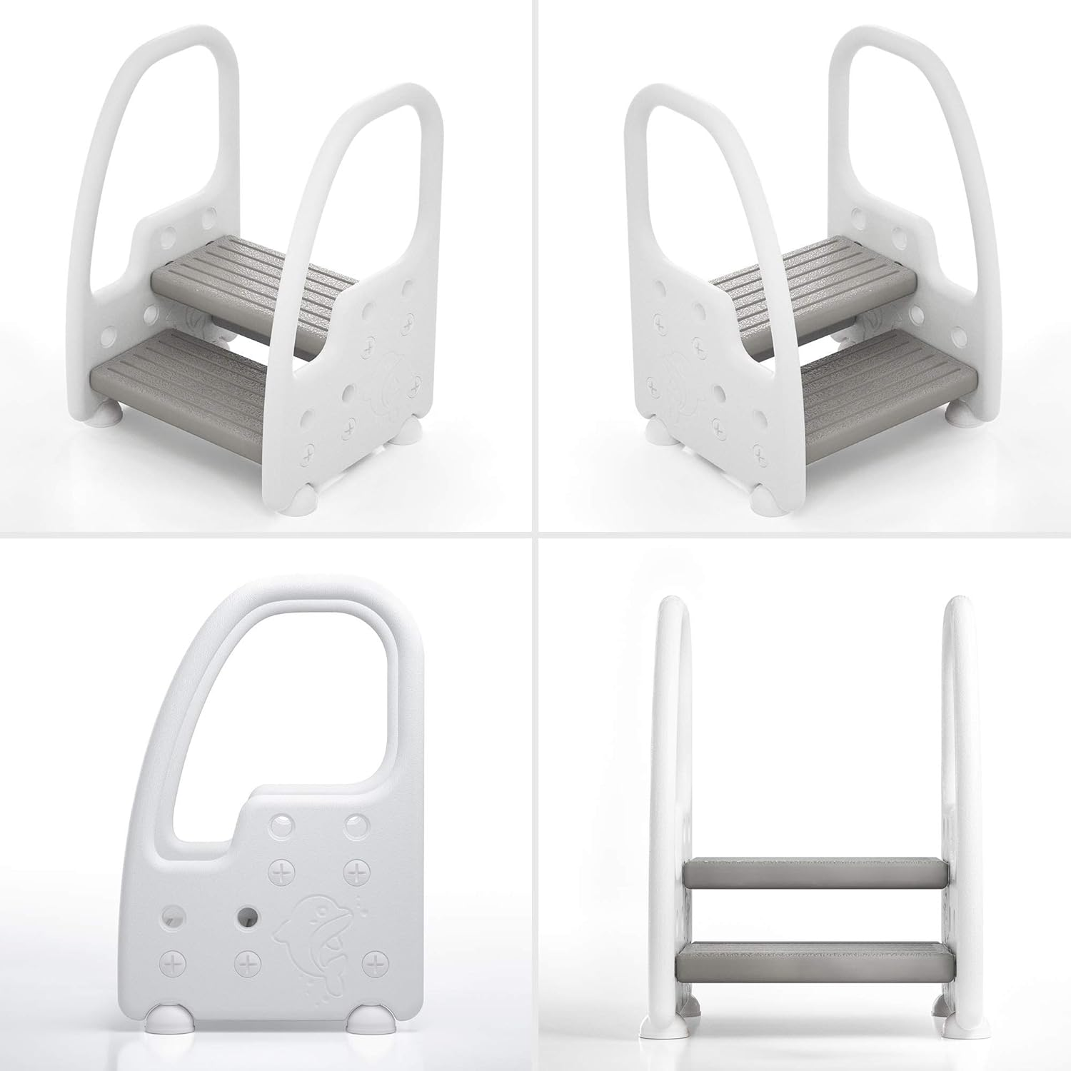 Two Step Stool with Handle for Toddler and Kids, Reaching Bathroom Sink, Toilet Potty Training (Gray, Height Adjustable) image number 4