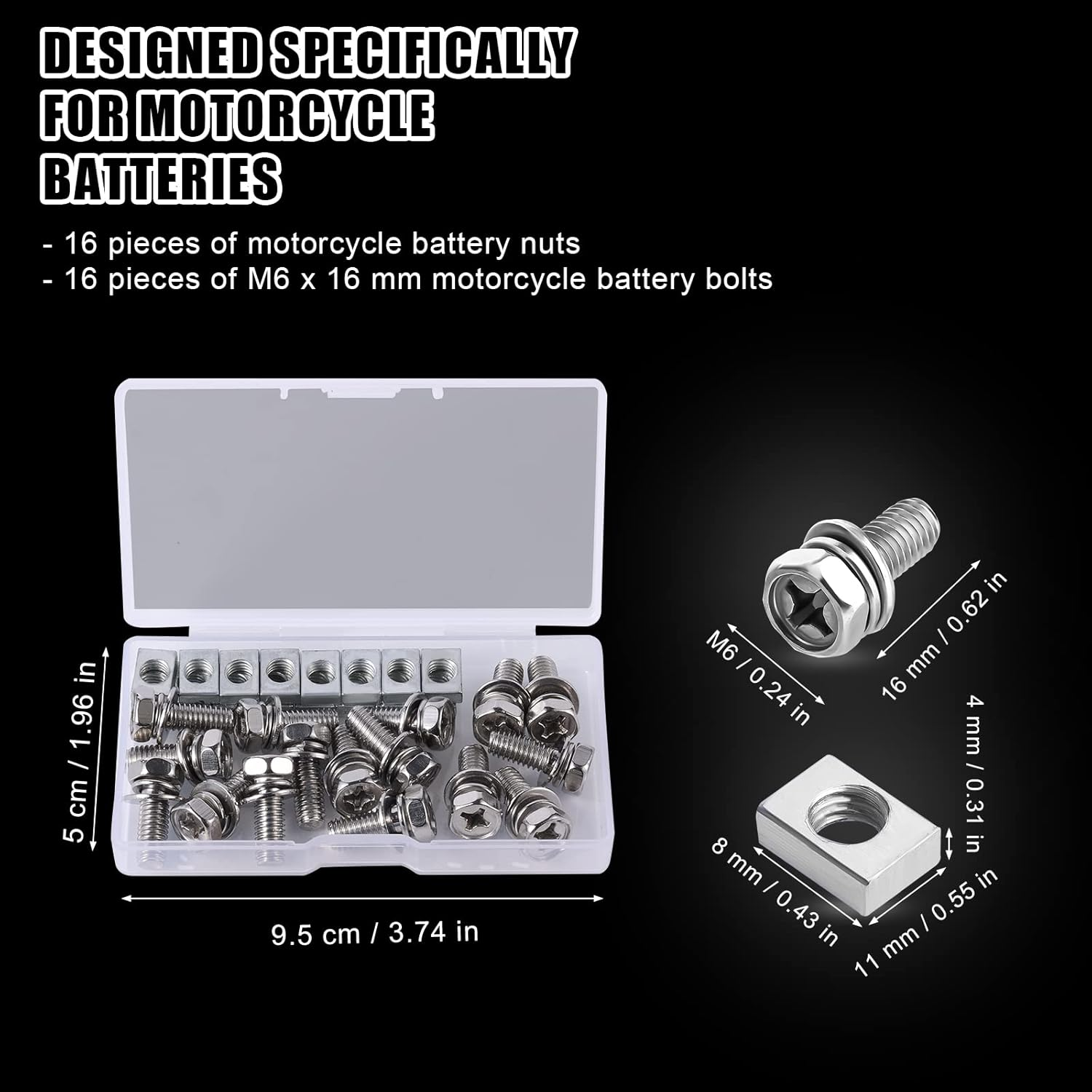 16 Set Motorcycle Battery Bolts and Nuts - Stainless Steel Terminal Bolts for ATV, Scooter DIY Projects image number 6