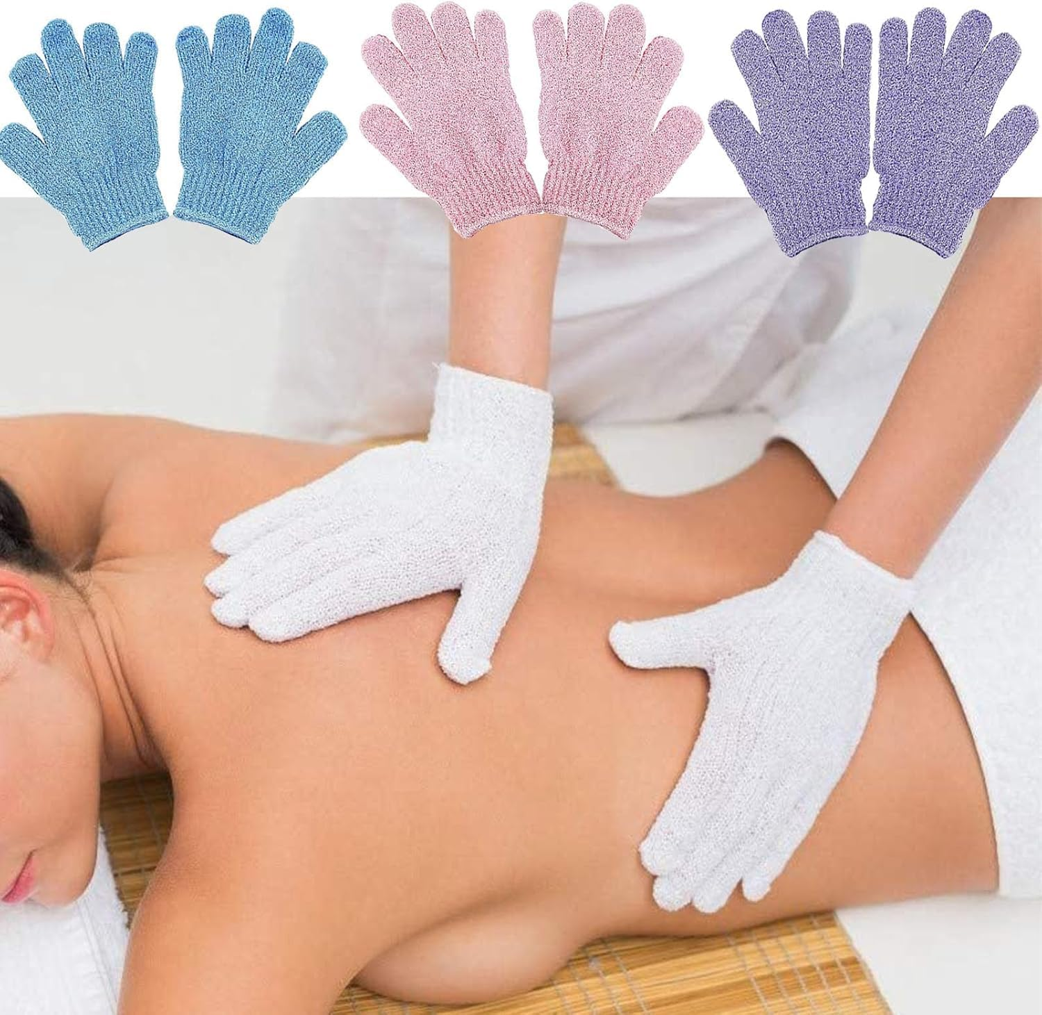 8 PCS Exfoliating Gloves, Double Sided Exfoliating Glove, Body Scrubber Shower Gloves, Dead Skin Cell Remover, Blue Pink White Purple, Nylon, 12X19Cm/4.72X7.48Inch image number 3