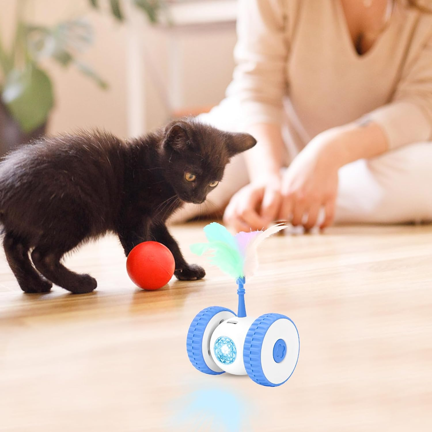HENGBIRD Cat Toy Self-Employment, Cat Toy Electric with Feathers, Cat Toy Interactive, Interactive Cat Toy Robot Intelligence Toy for Cats, USB Rechargeable (Blue) image number 4