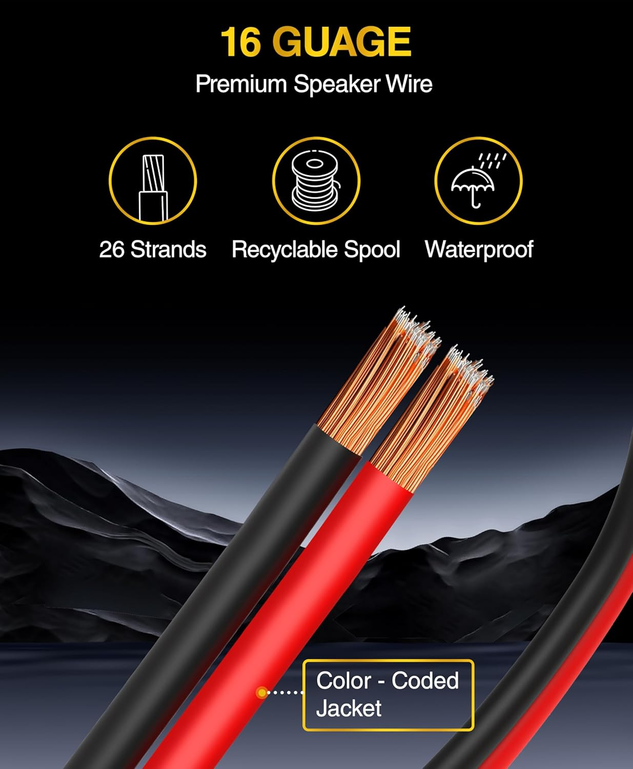 Bluerigger 16 Gauge Speaker Wire (50FT, 16 AWG, Speaker Cable, CCA, Hifi Stereo, Polarity Identification)- Car Audio Wire for Home Theater, Surround Sound Systems, Radio, Automotive Amps, Banana Plugs image number 1