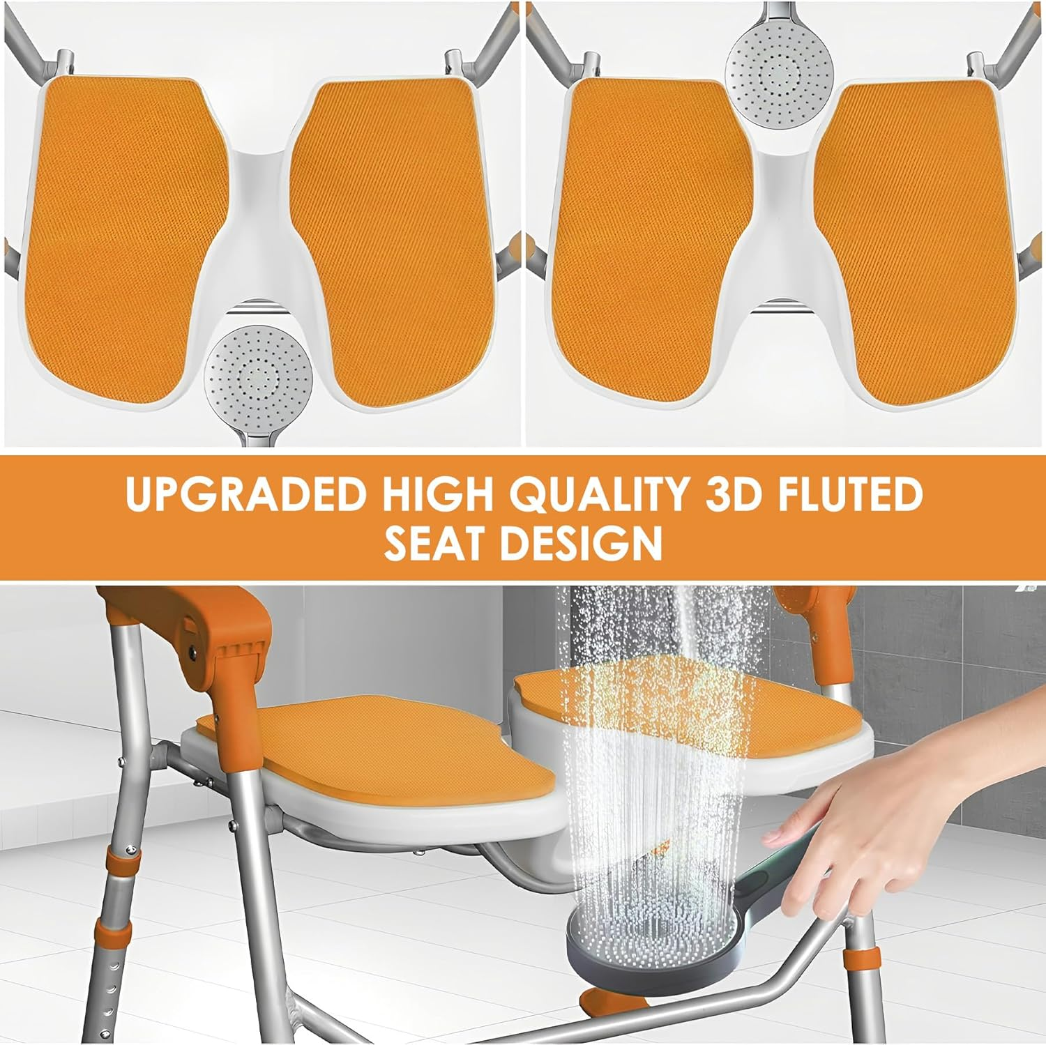 Folding Shower Chair with Arms and Back 350 LB, Folding Shower Chair 5-Level Adjustable, Non-Slip Feet Shower Seat Cutout for Private Washing,For Elderly,Disabled, Seniors & Pregnant image number 6