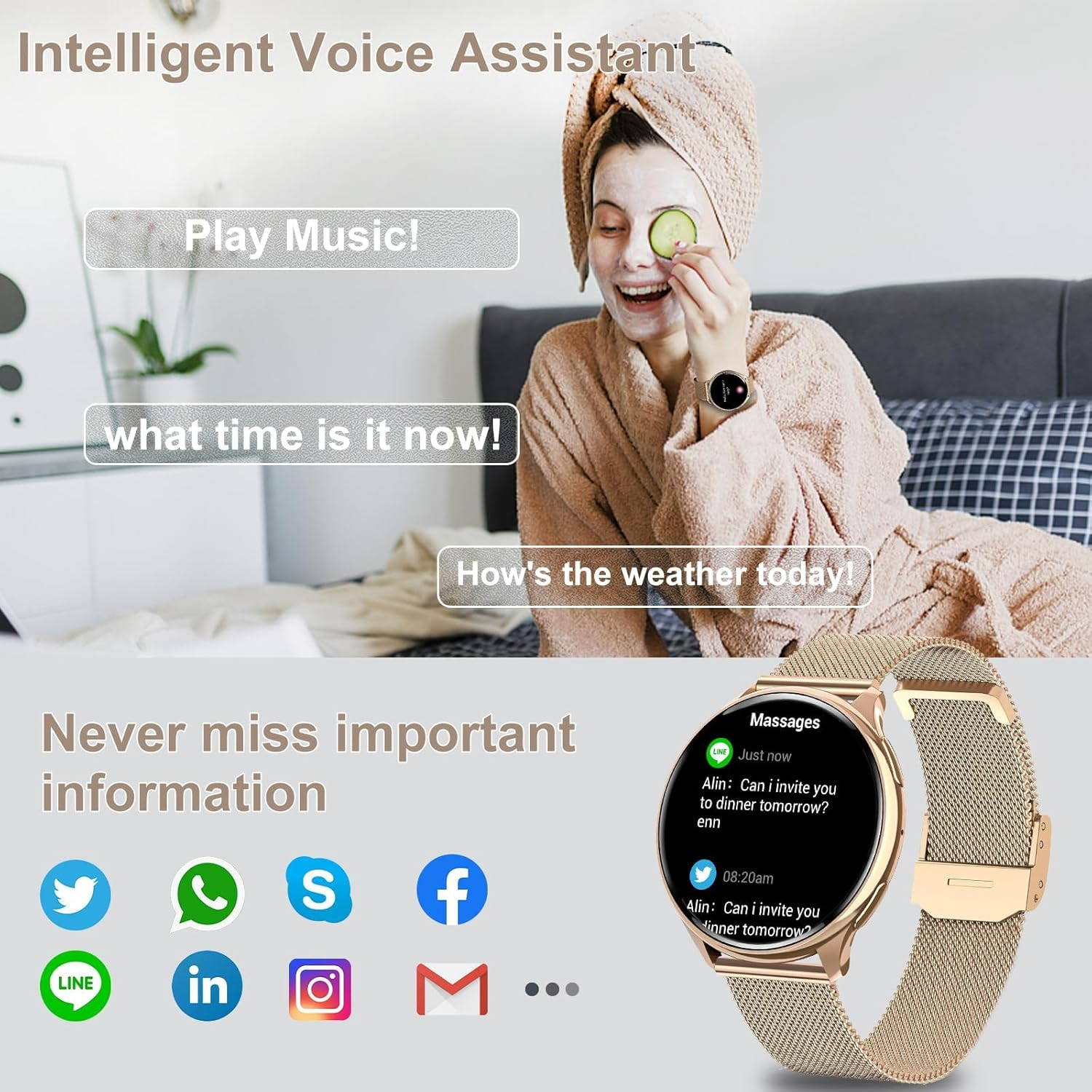 Smart Watches for Women,1.7" AMOLED Time Always-On-Display,Invisible Button,Ladies Smart Watch with Heart Rate/Blood Pressure/Sleep Monitor,120 Sport Modes Womens Smart Watches for Android Ios image number 5