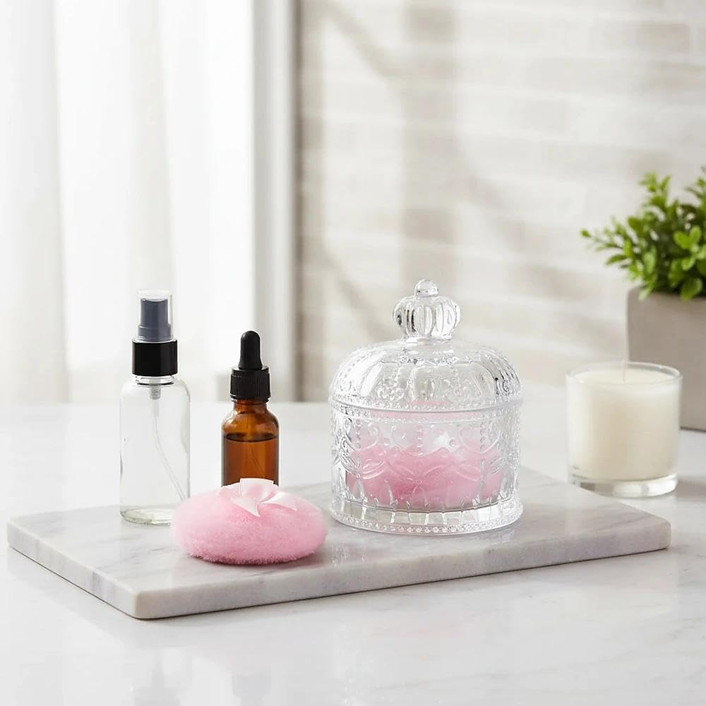 Body Powder Puff and Container Set with 2 Soft Puffs, Large Crystal Glass Powder Jar for Makeup Application and Storage-Ermaoo image number 2