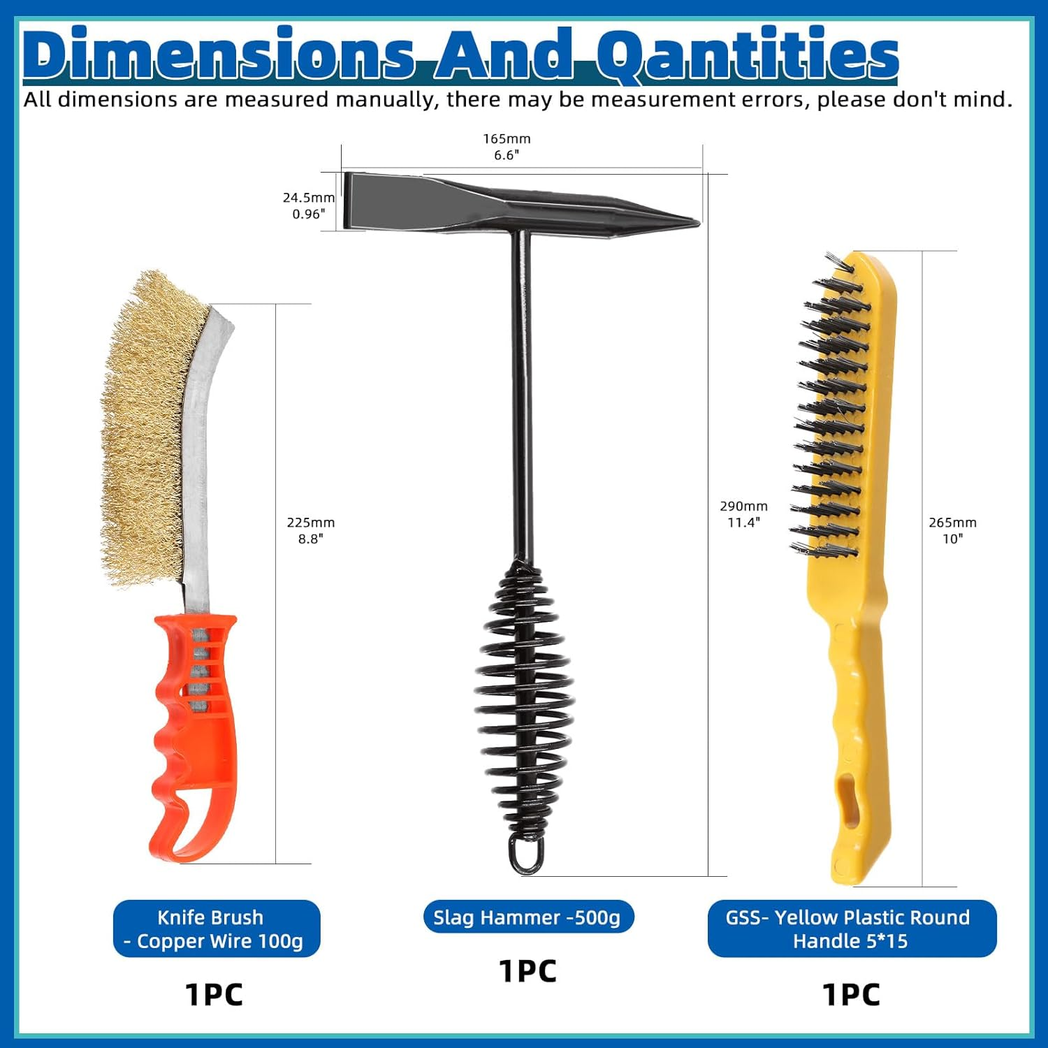 Glarks 3Pcs 500G Welding Chipping Hammer with Steel Wire Brush and Wire Scratch Brush Kit, Welding Hammer Slag Removal Tool with Coil Spring Handle, Cone and Vertical Chisel for Removing Slag image number 4
