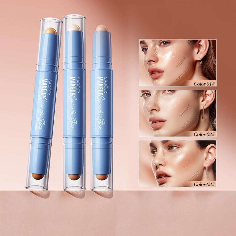 Dual-Ended Contour Stick, 2-In-1 Highlighting and Shadow Makeup, Set of Three Colors image number 2