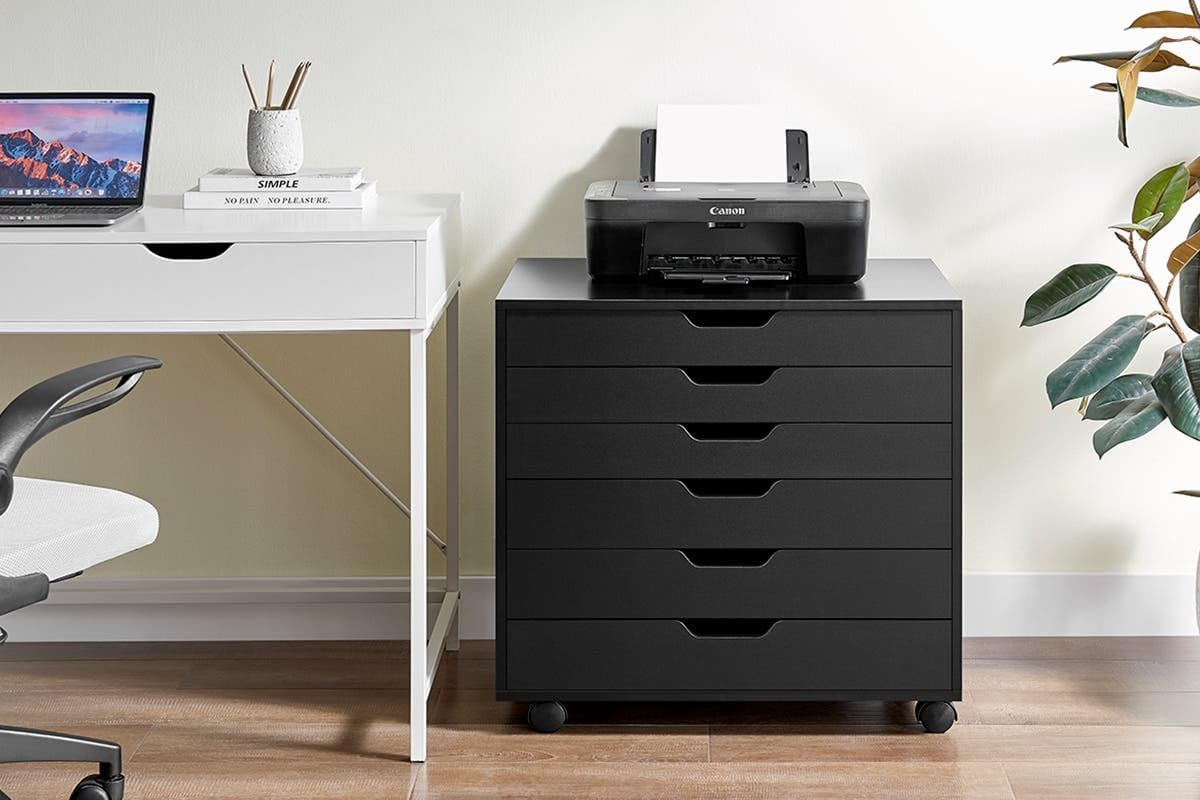 Ovela Alice Wide Mobile Office Drawers (Black) - OVALIWODCBB image number 1