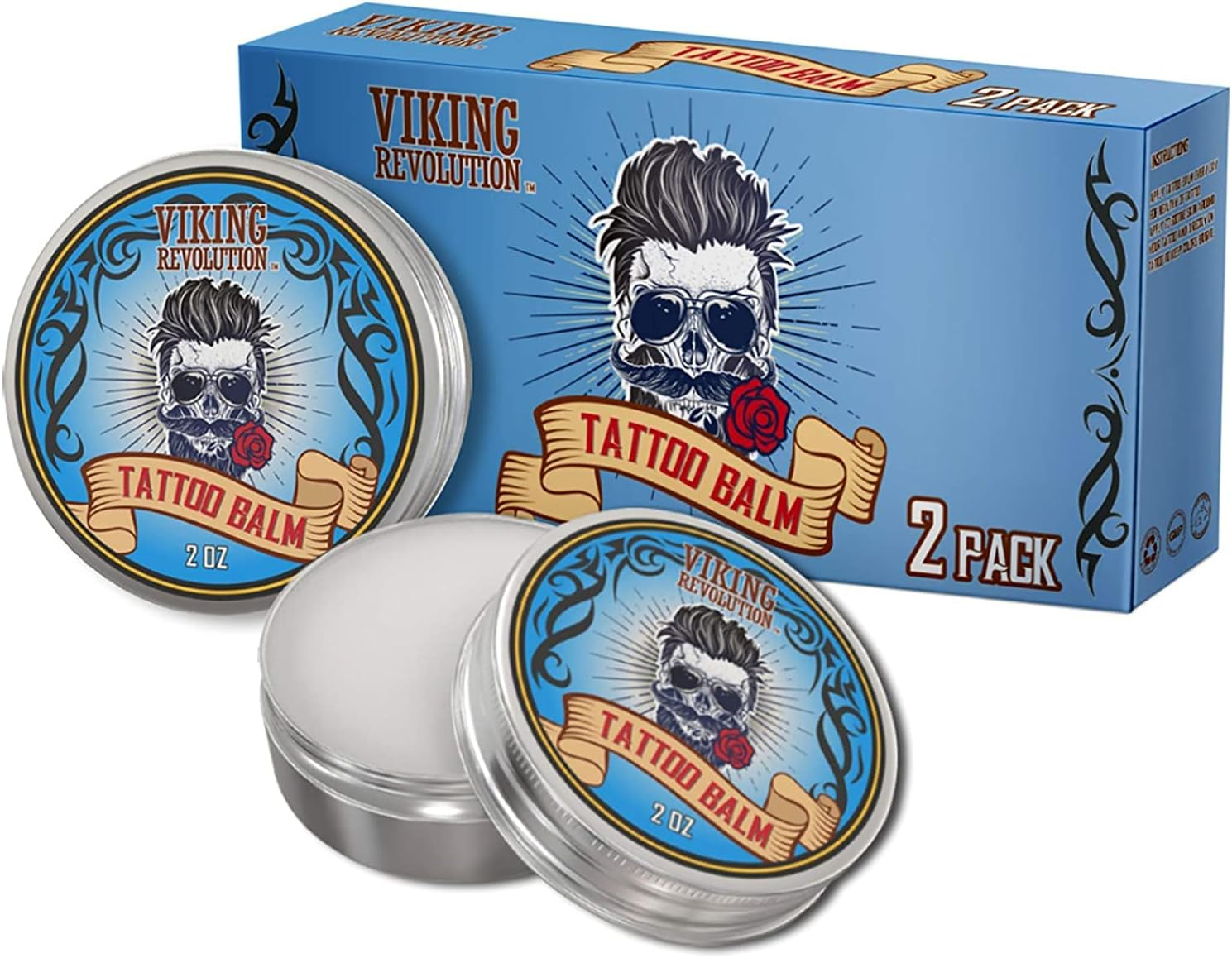 Viking Revolution Tattoo Care Balm for Before, during & Post Tattoo &ndash; Safe, Natural Tattoo Aftercare Cream &ndash; Moisturizing Lotion to Promote Skin Healing (2Oz, 2 Pack) image number 1