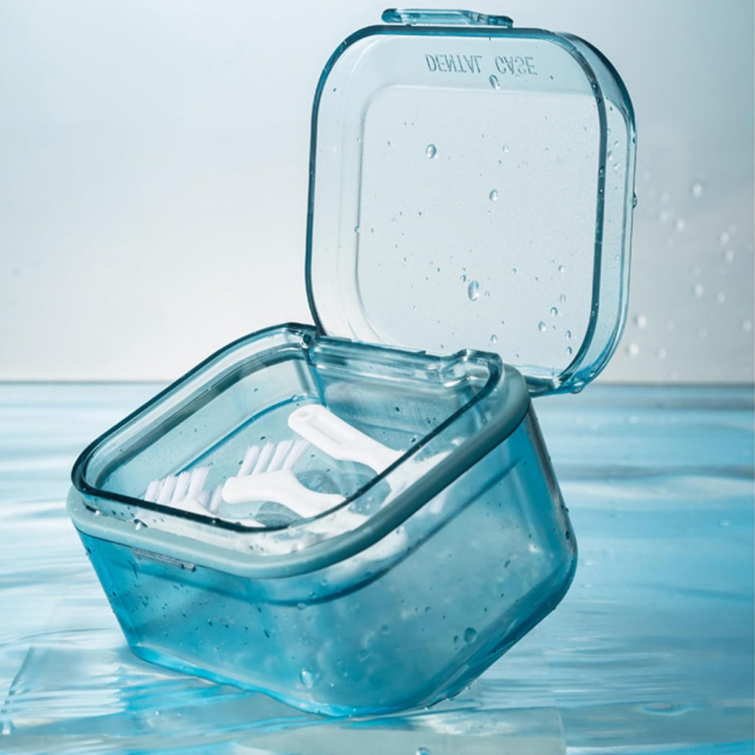 Retainer Case,Denture Box Portable Retainer Case Dentures Container Holder for Travel Retainer Cleaning Blue