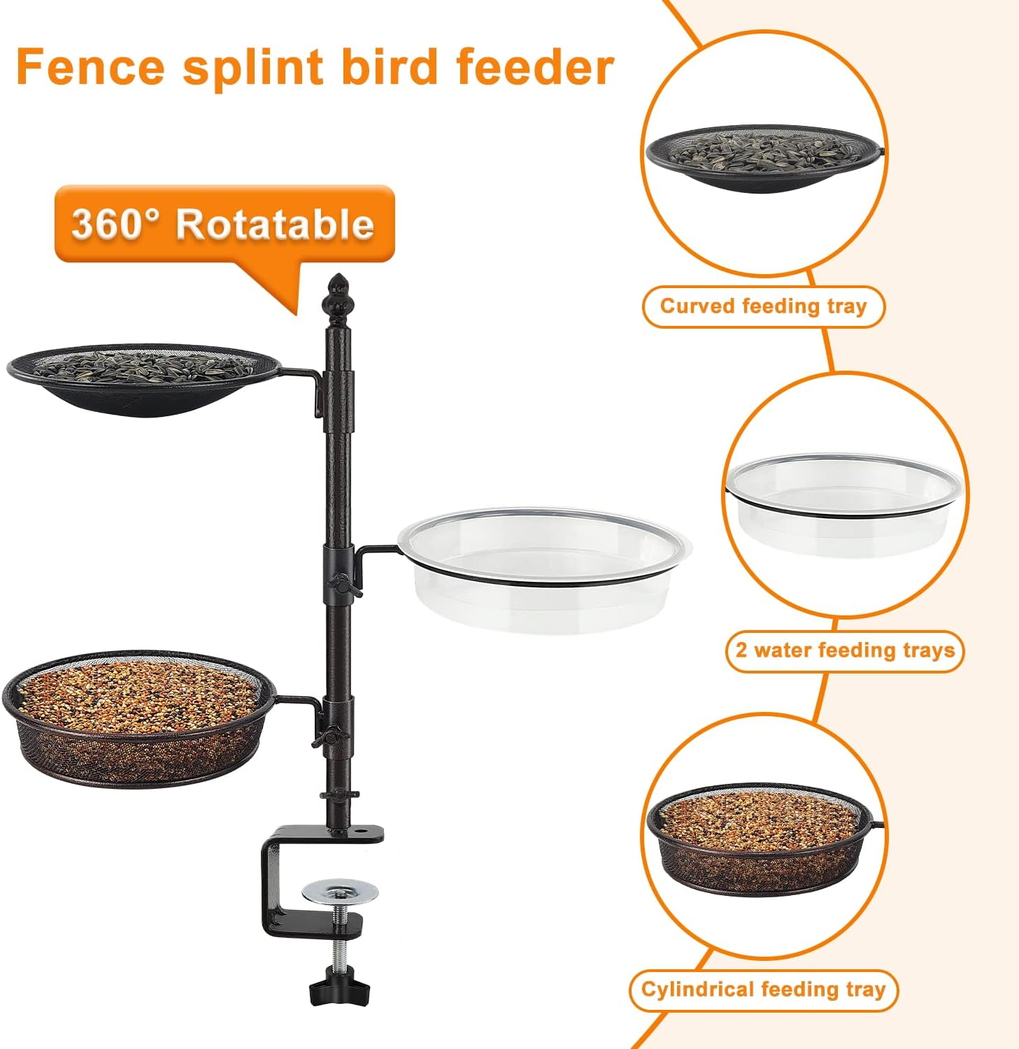 Balcony & Porch Deck Railing Bird Feeder - 3 Tray, Bath Spa, Great for Attracting Wild Bird