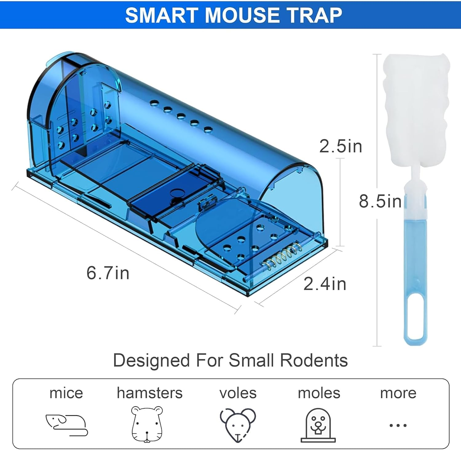 Weidllys Humane Mouse Trap | Catch and Release Mouse Traps That Work | Mice Trap No Kill for Mice/Rodent Pet Safe (Dog/Cat) Best Indoor/Outdoor Mousetrap Catcher Non Killer Small Capture Cage (Blue) image number 5