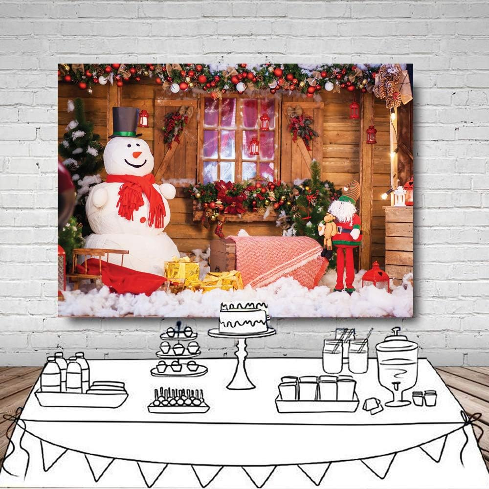 LYWYGG 8X6Ft Vinyl Photography Backdrop Christmas Backdrop Cute Snowman Holiday Home Christmas Tree Gifts Background for Christmas Party Decoration Studio Props CP-98-0806 image number 2