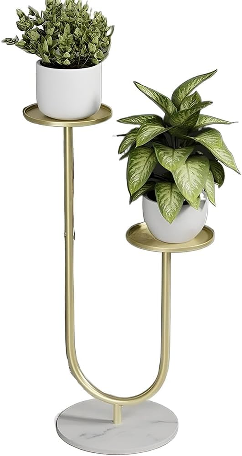 2 Tier Plant Stand Metal,Rock Plate Base, High Temperature Resistance, Scratch Resistance,Tiered Flower Pot Pedestal Display,For Living Room,Balcony,Patio Garden (Gold)